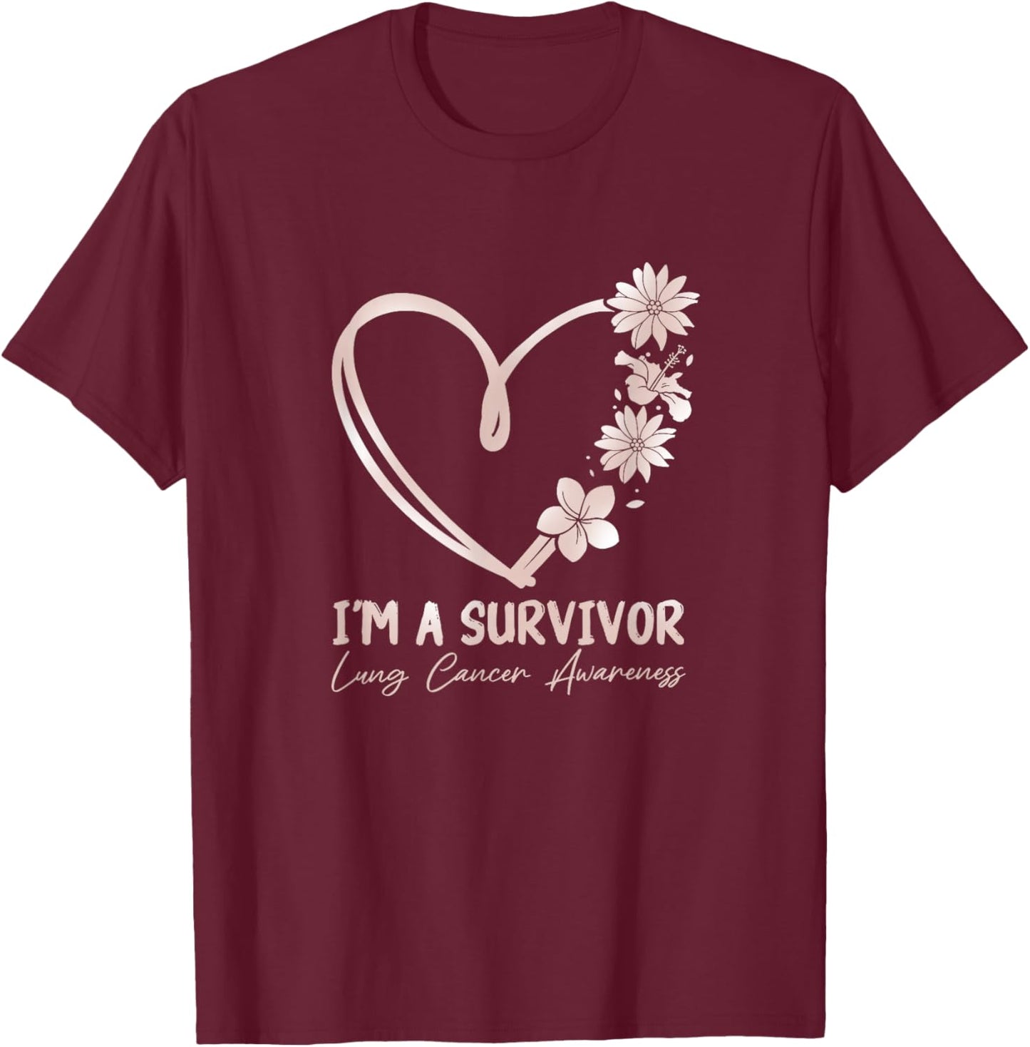 Lung Cancer Awareness by Lung Cancer Awareness design for survivors - -Adults, Black, Small, Short Sleeve, Classic Fit, Cotton, Modern T-Shirt - T-Shirt | Maroon