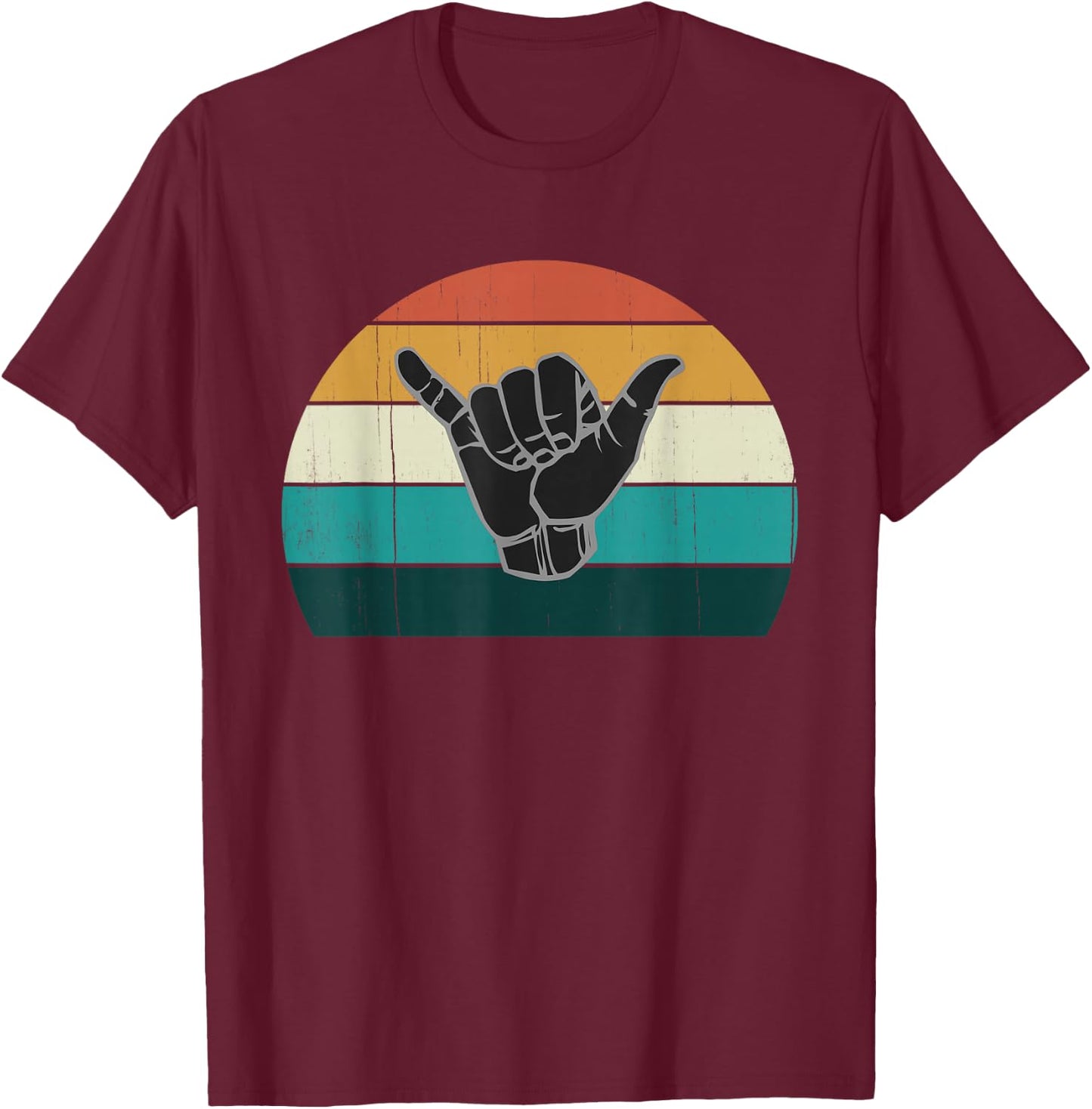 Shaka & Surf Sign - Cool Vintage Surfer/Surfing Gift T-Shirt - T-Shirt | Maroon