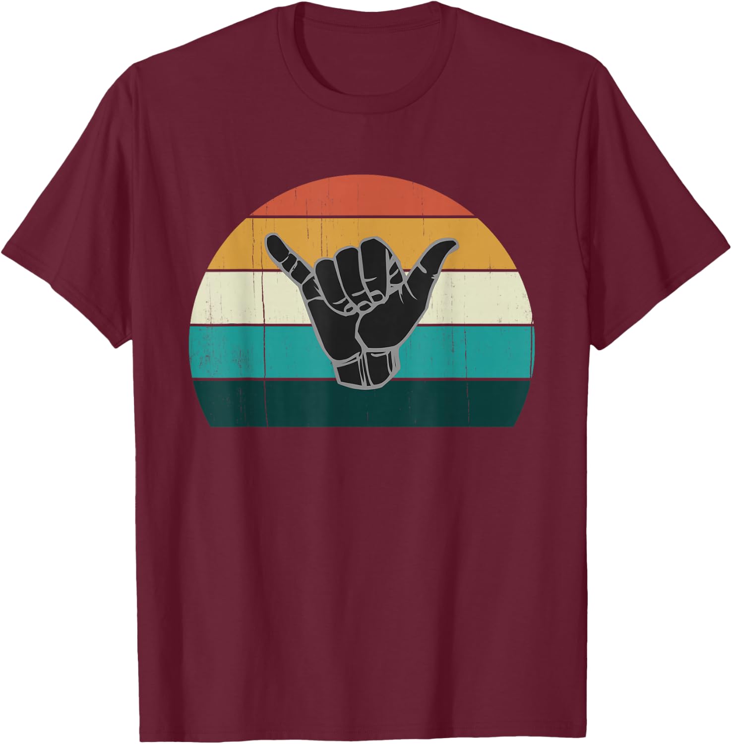Shaka & Surf Sign - Cool Vintage Surfer/Surfing Gift T-Shirt - T-Shirt | Maroon