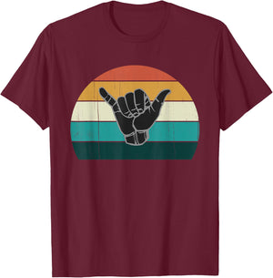 Shaka & Surf Sign - Cool Vintage Surfer/Surfing Gift T-Shirt - T-Shirt | Maroon