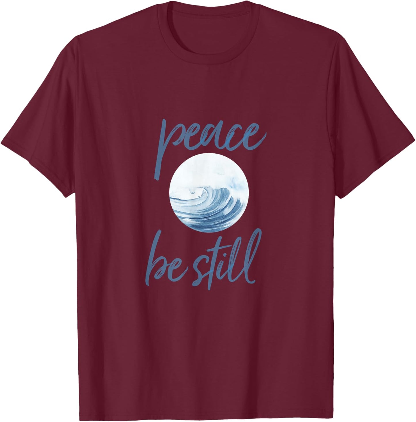 Christian Scripture Peace Be Still Mark 4:39 Ocean Beachwear T-Shirt - T-Shirt | Maroon