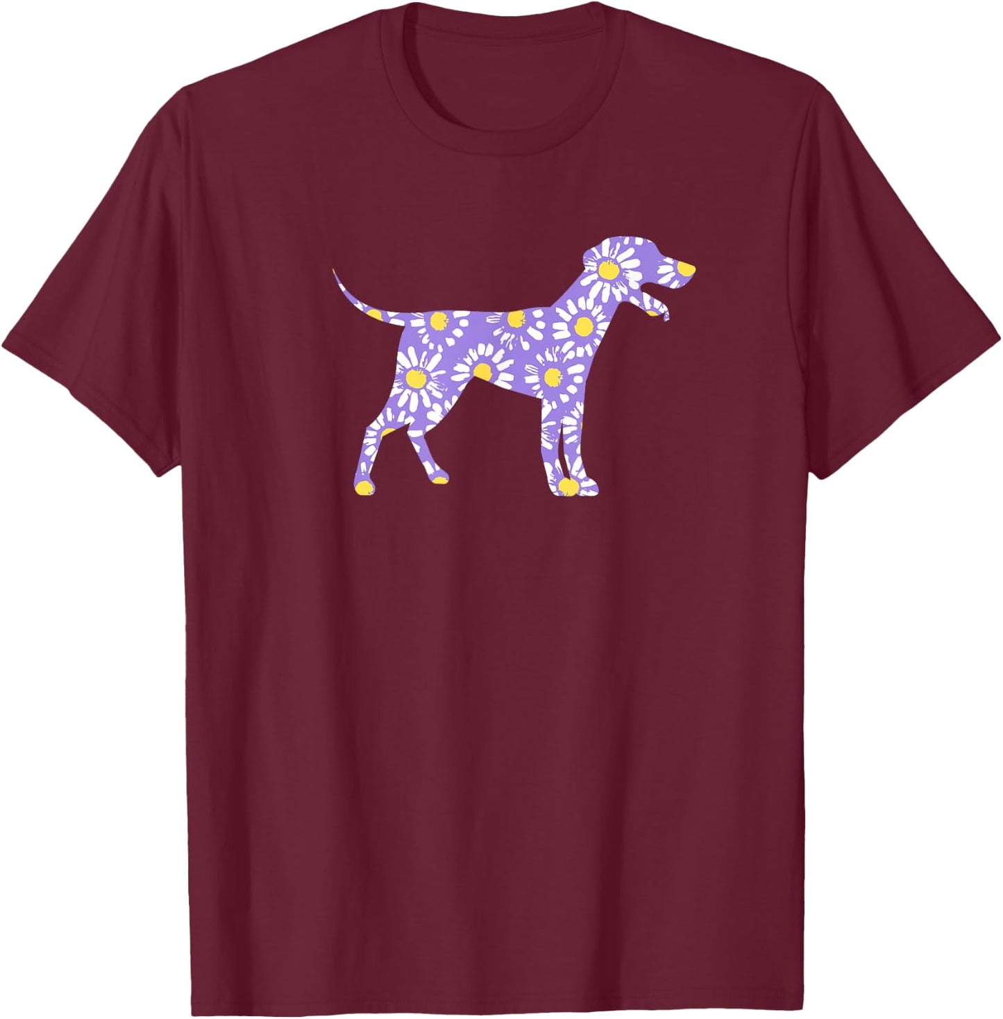 Cute Daisy Floral Print Happy Dog Lover Lavender Tops Women T-Shirt - T-Shirt | Maroon