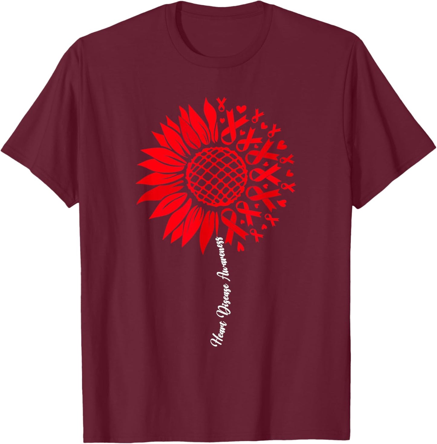 Heart Disease Awareness Month Sunflower Go Red T-Shirt - T-Shirt | Maroon