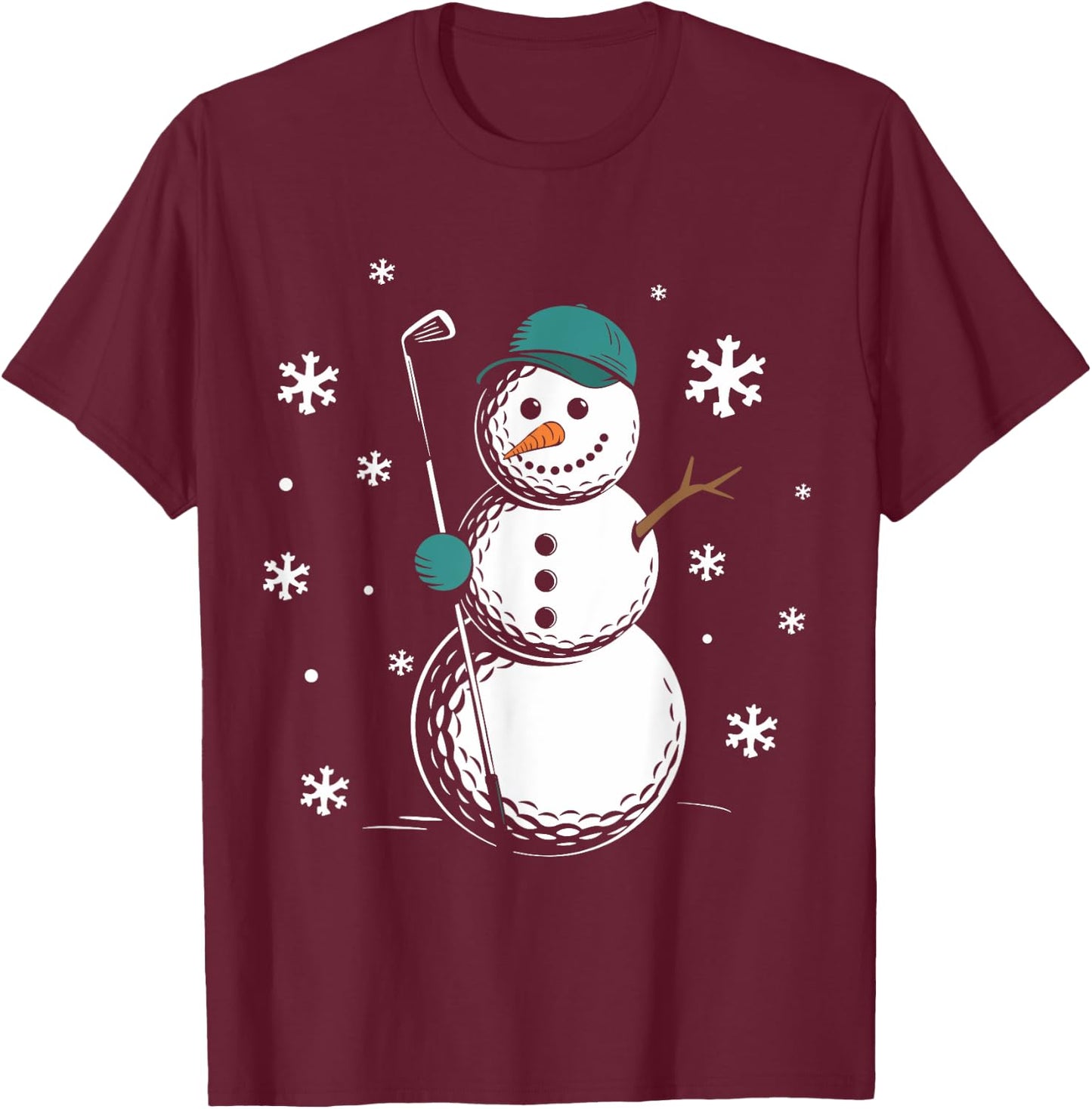 Funny Golfing Snowman Balls Snow Winter Holiday For Golfers T-Shirt - T-Shirt | Maroon