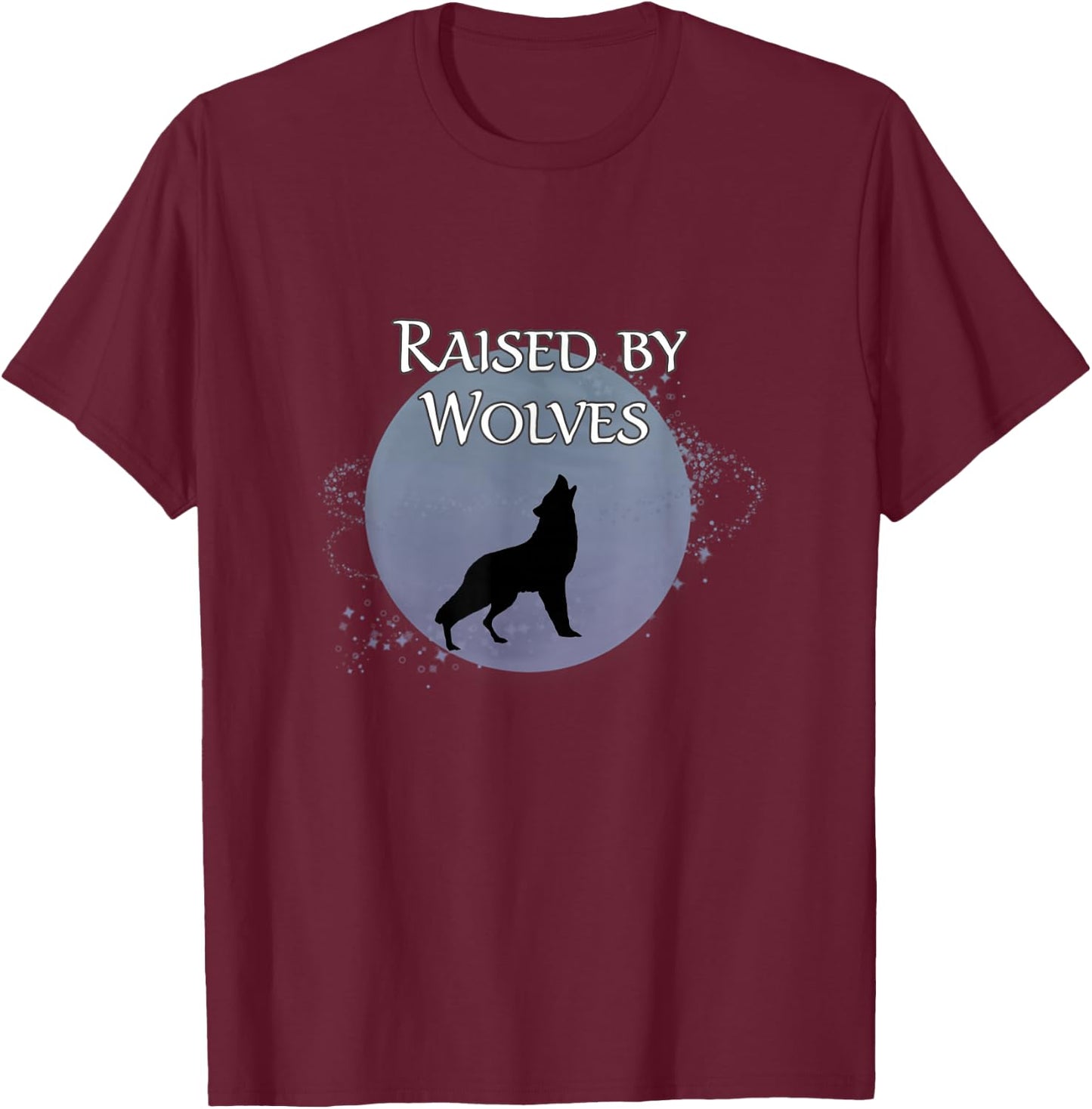 Raised by Wolves Moon Stars Wolf Howl T-Shirt - T-Shirt | Maroon