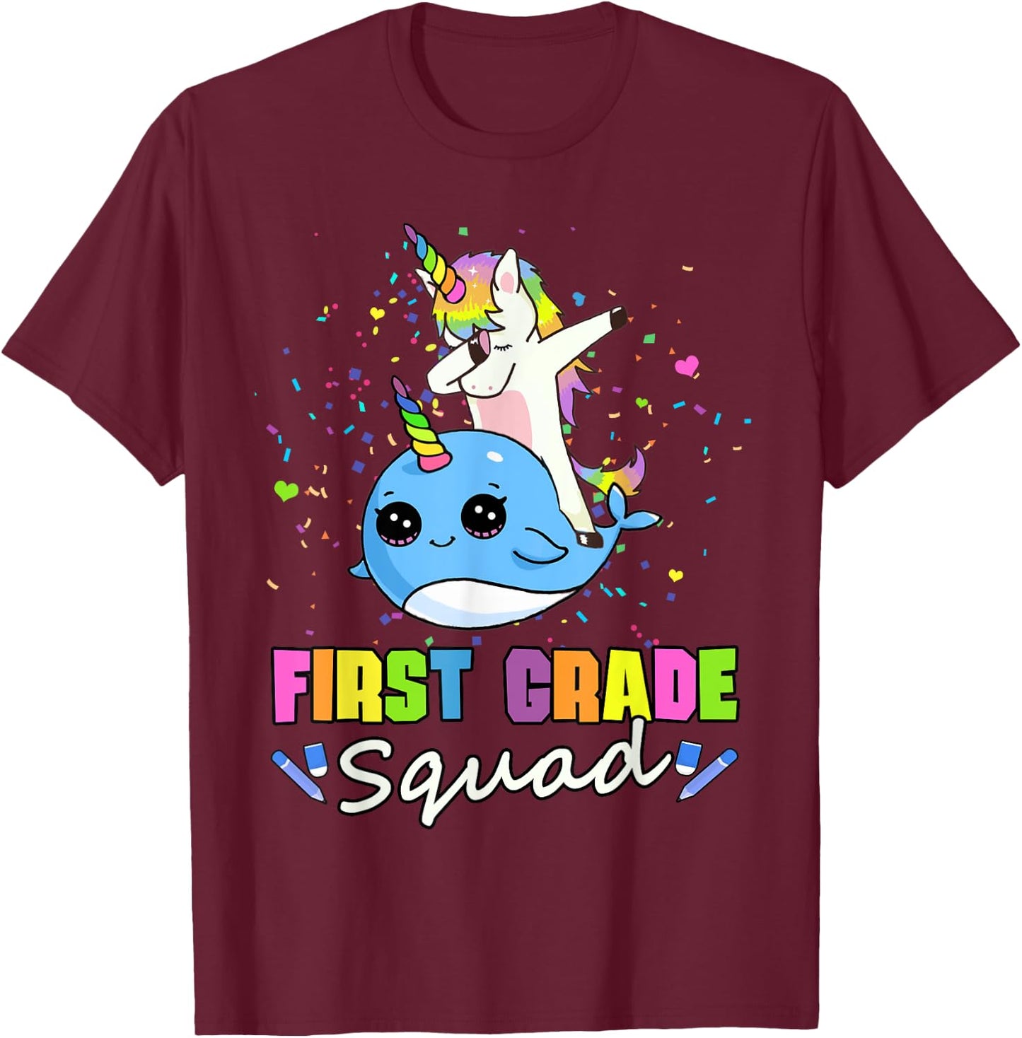 Team 1st Grade Unicorn Narwhal First Grade Squad T-Shirt - T-Shirt | Maroon
