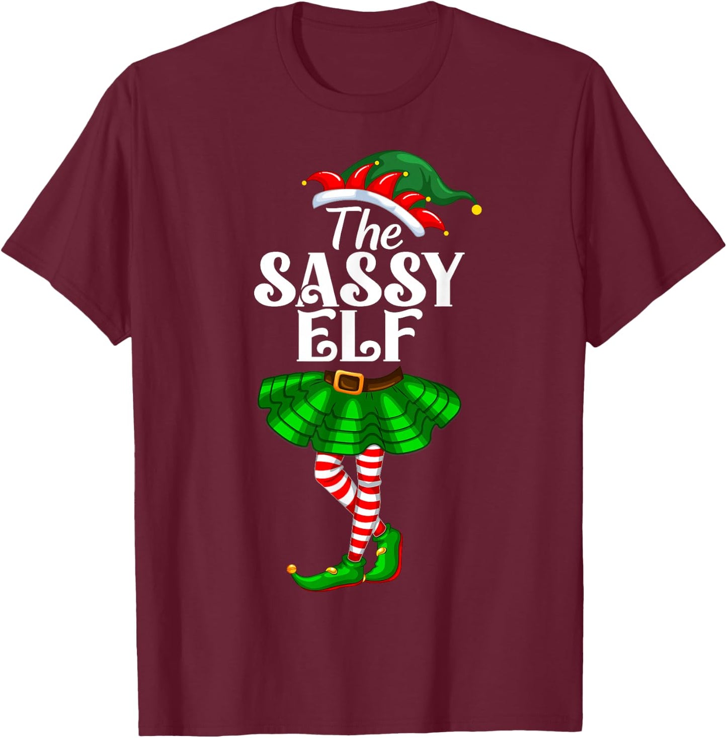 The Sassy Elf Xmas Funny Christmas Matching Family Pajama T-Shirt - T-Shirt | Maroon
