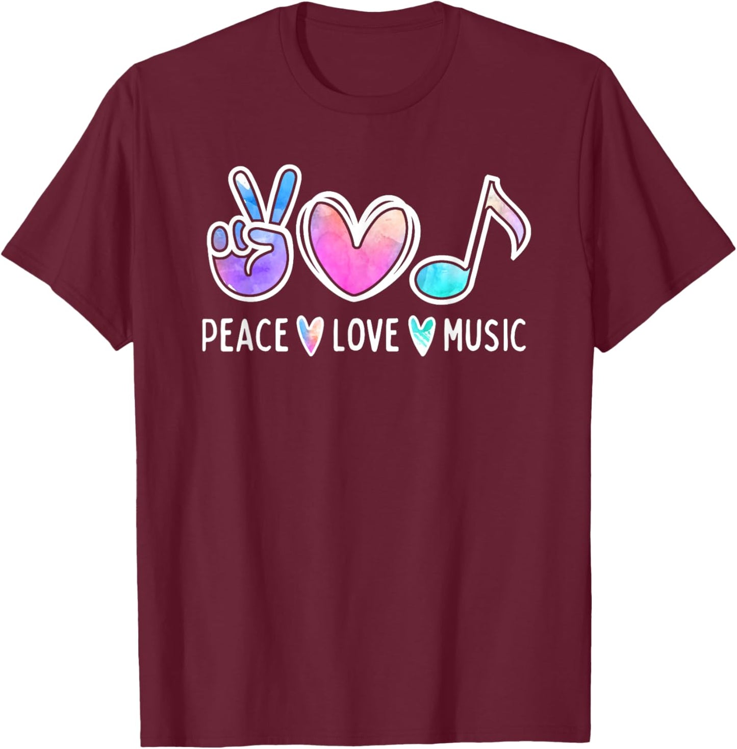 Peace Love Music Lover Musician Cute Tie Dye T-Shirt - T-Shirt | Maroon