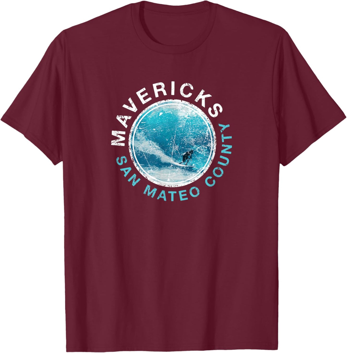MAVERICKS California Big Wave Surfing T-Shirt - T-Shirt | Maroon