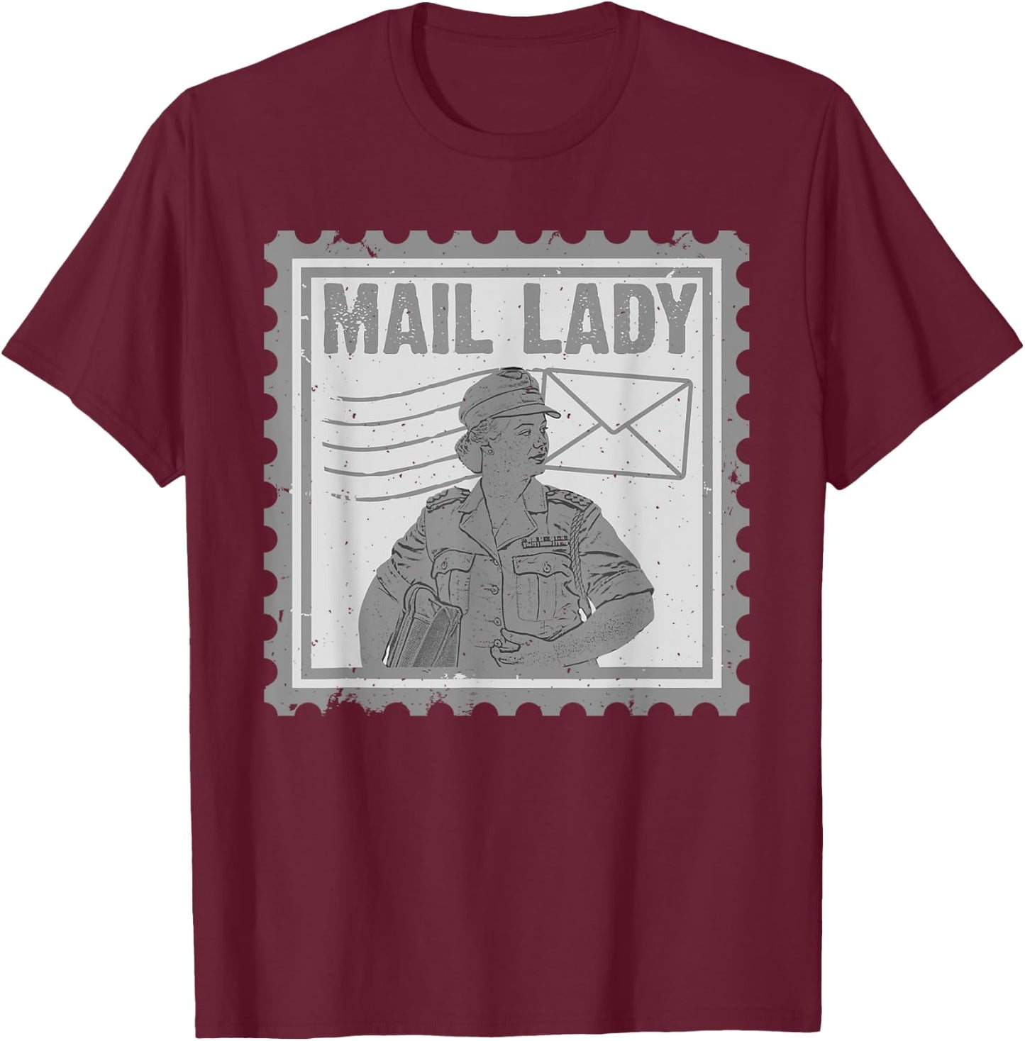 Mail Lady Art Mom Stamp Post Office Postal Worker T-Shirt - T-Shirt | Maroon