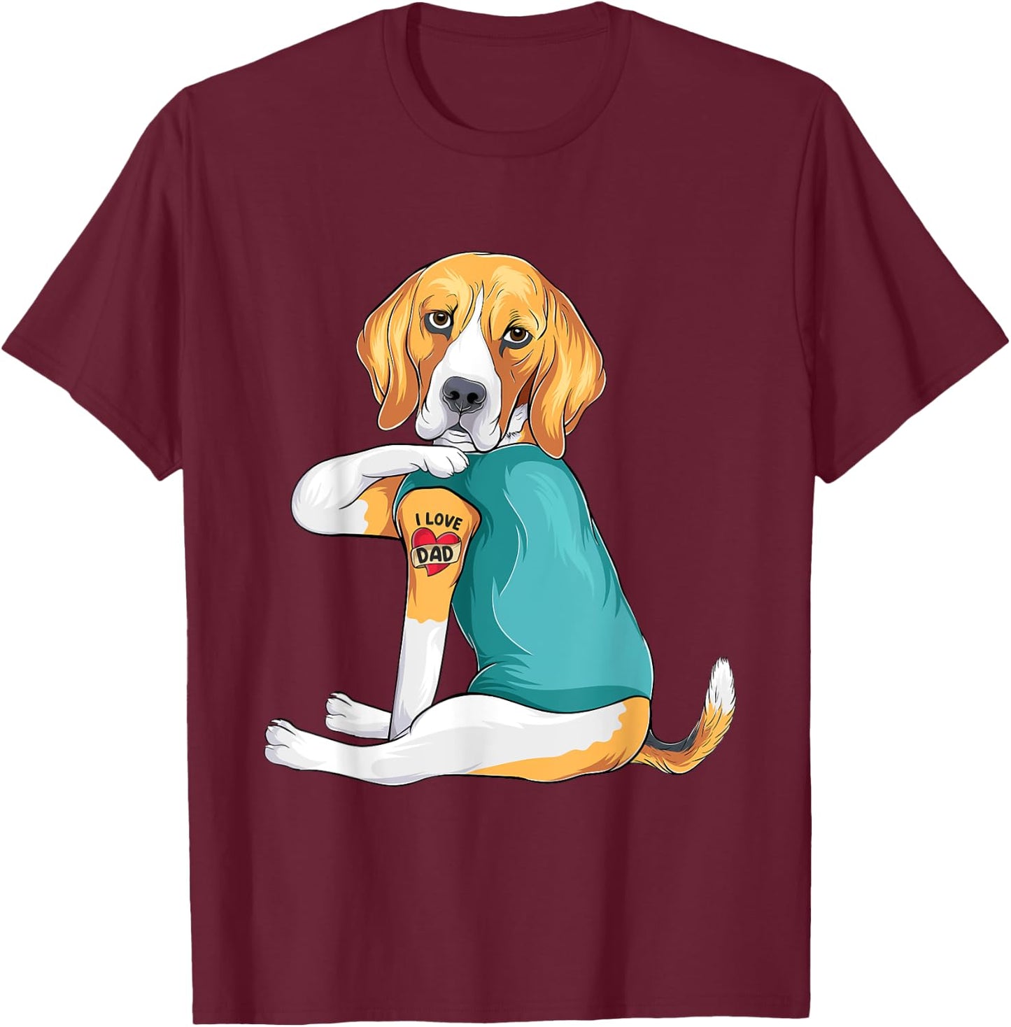 Father's Day gift funny dog Dad Beagle i love Dad tattoo T-Shirt - T-Shirt | Maroon