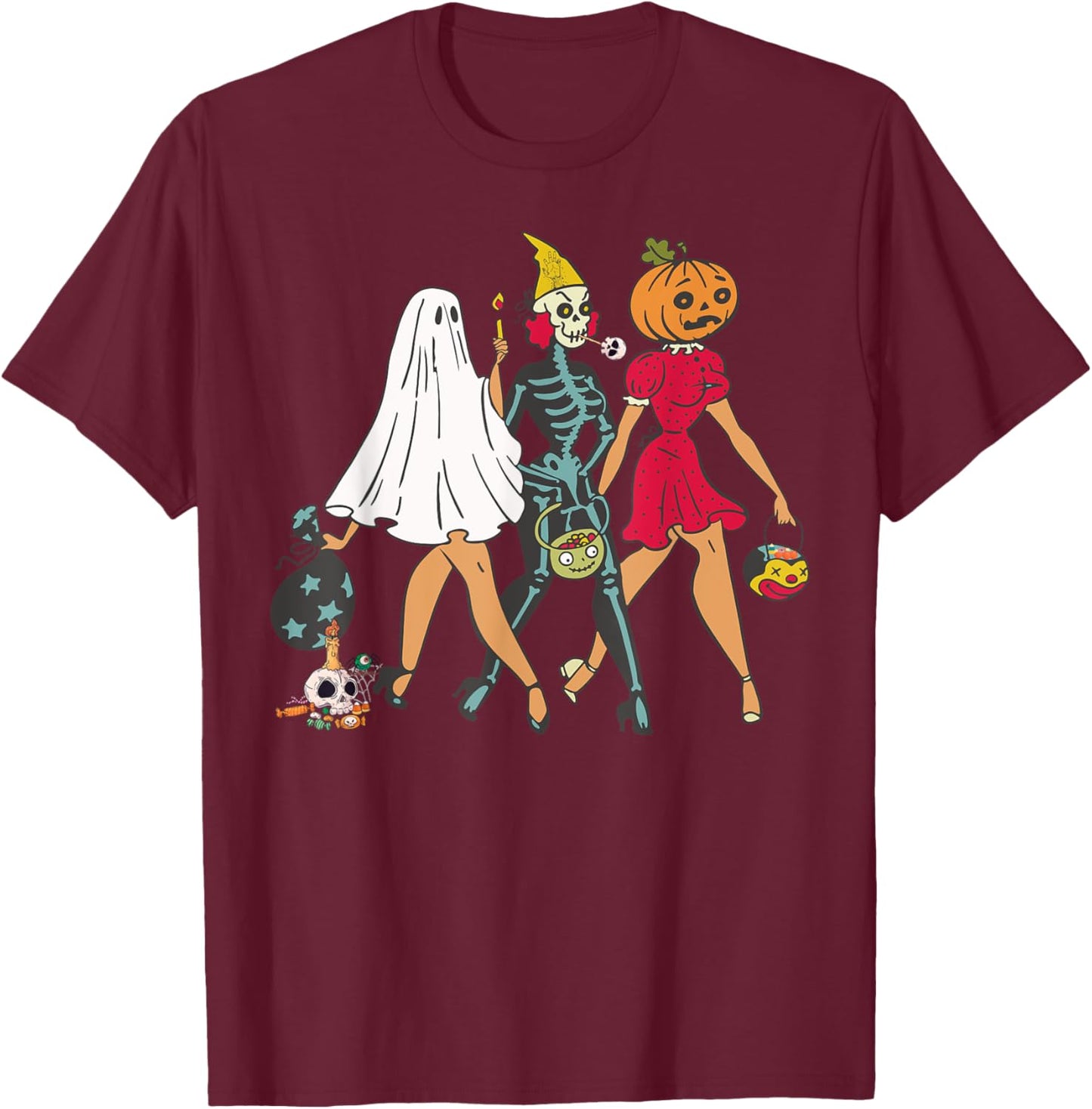 Halloween Witch Pin Up Retro Vintage Pumpkin Women T-Shirt - T-Shirt | Maroon