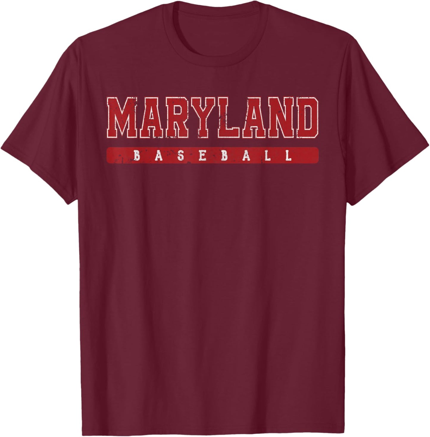 Maryland Baseball Red Vintage Text T-Shirt - T-Shirt | Maroon