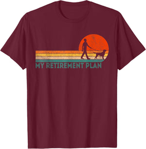Funny Retired Walking My Dog Retirement Plan Retro T-Shirt - T-Shirt | Maroon