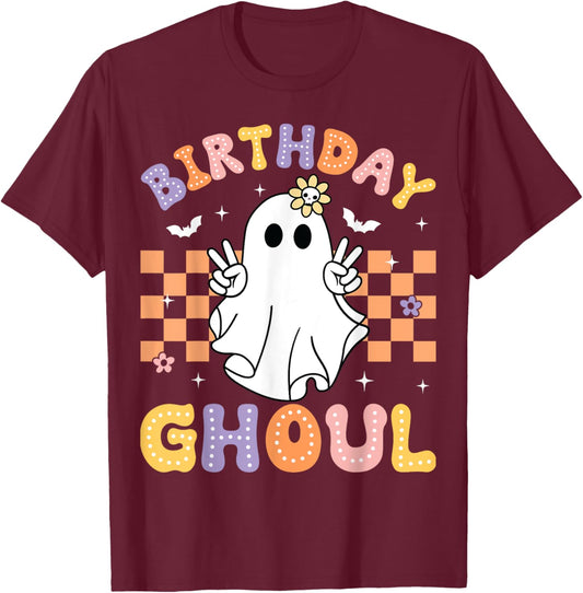 Birthday Ghoul Ghost Groovy Funny Halloween Birthday Party T-Shirt - T-Shirt | Maroon