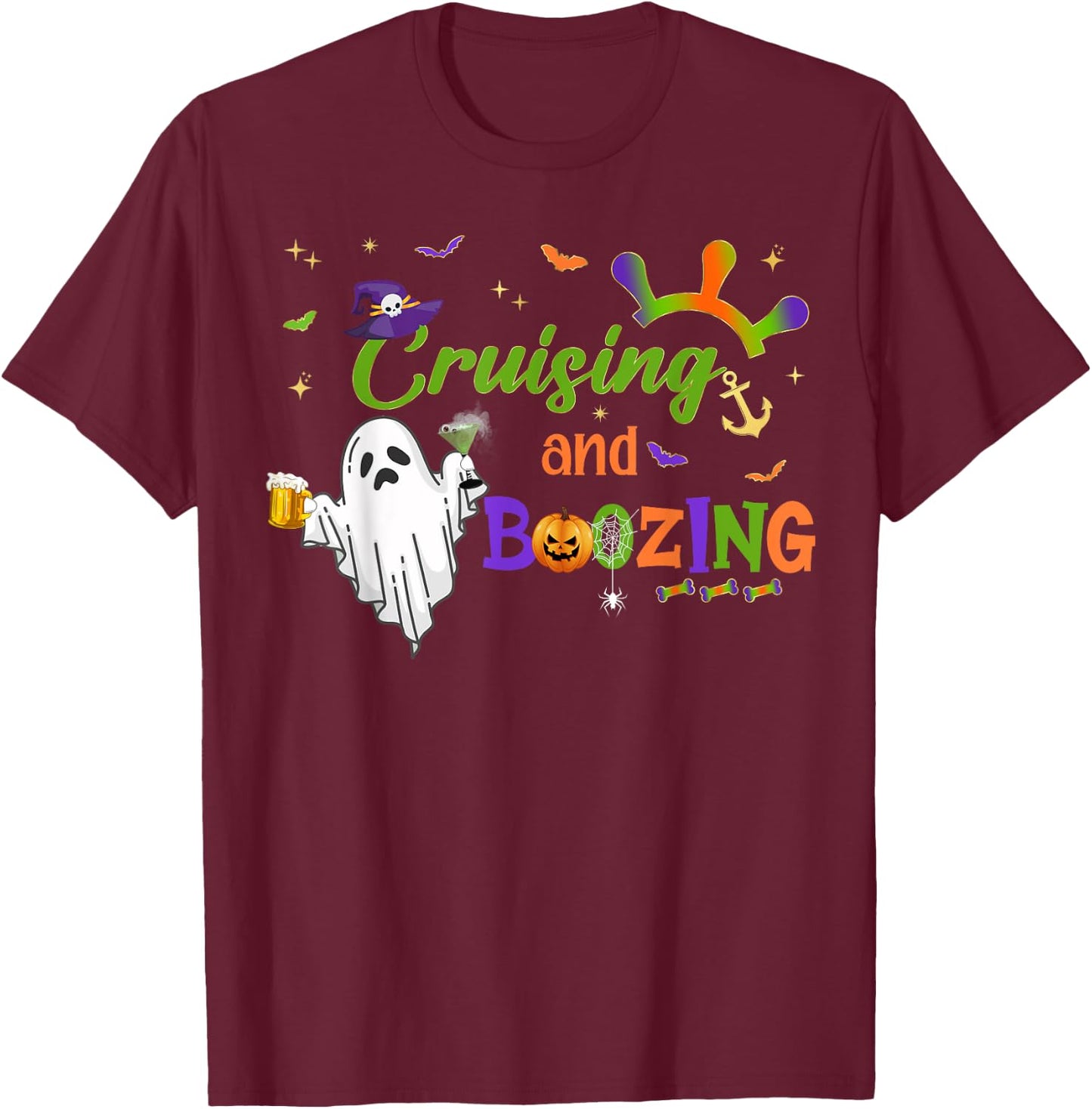 Halloween Party Cruise Crew Booze Drinking Beer Girls Trip T-Shirt - T-Shirt | Maroon