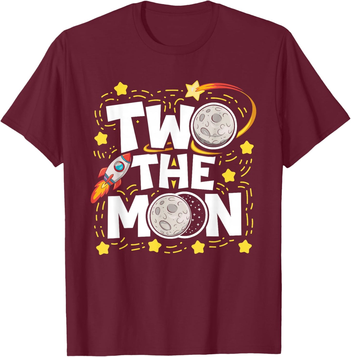 Two The Moon 2nd Birthday Girl Boy 2 Year Old Toddler T-Shirt - T-Shirt | Maroon
