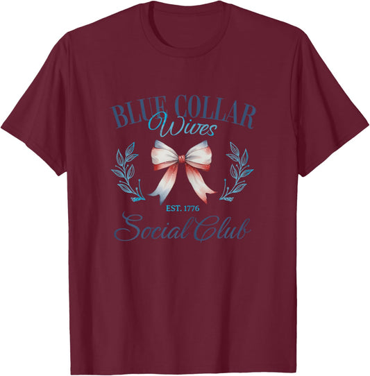 Blue Collar Wives Social Club EST 1776 4th of July Coquette Kids T-Shirt - T-Shirt | Maroon