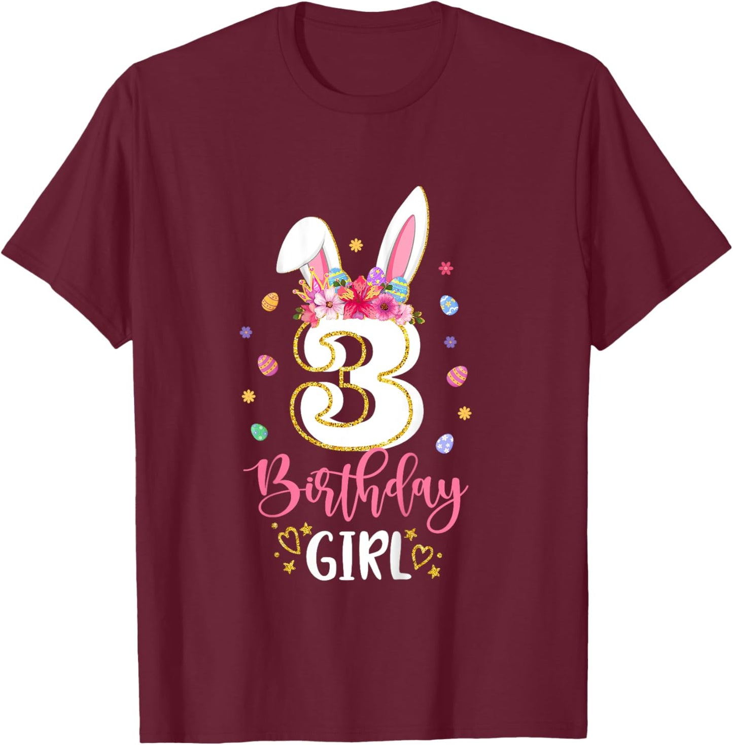 Birthday Princess Floral Bunny 3rd Birthday Girl 3 Yrs Old T-Shirt - T-Shirt | Maroon