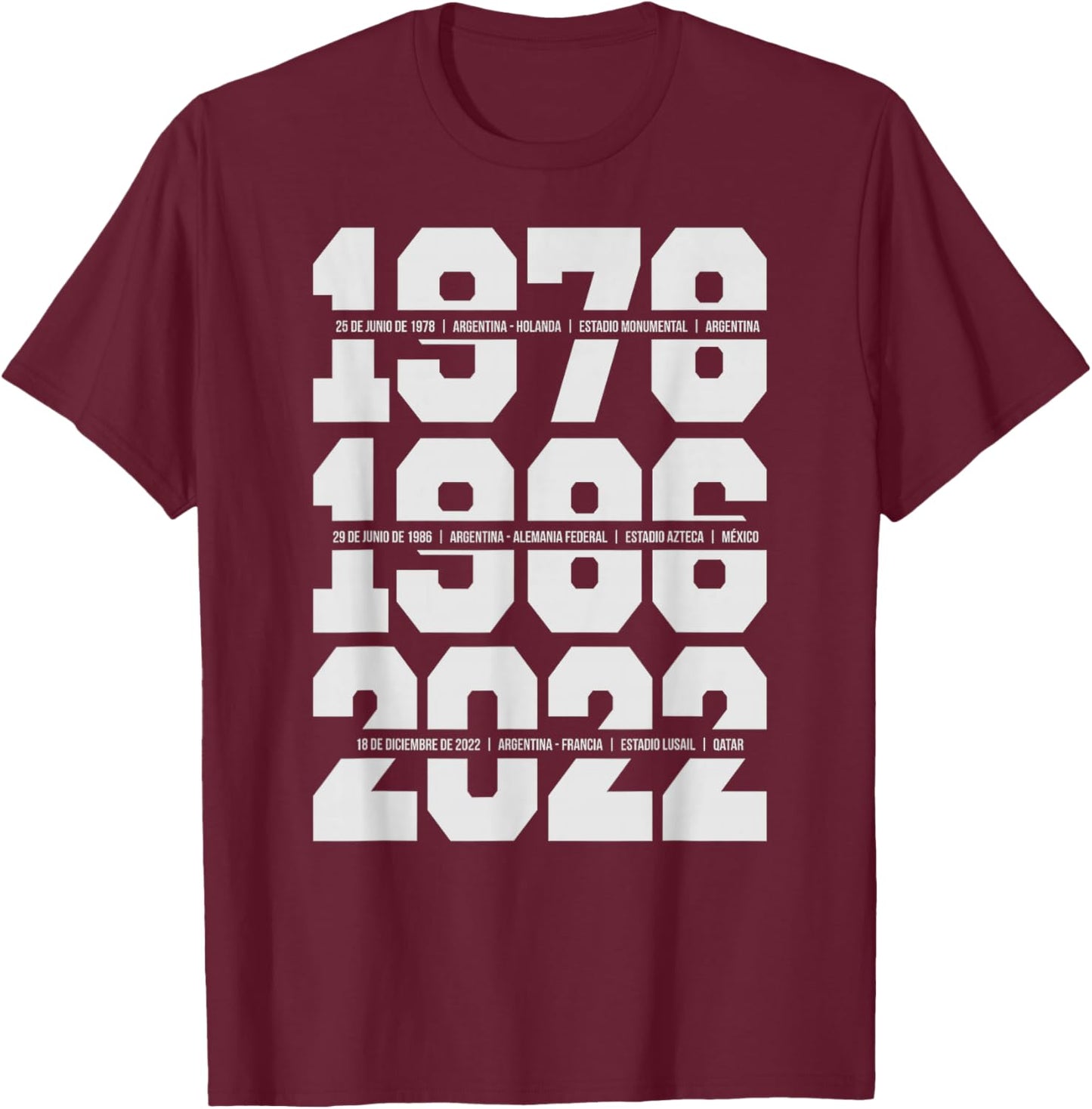Argentina, 1978, 1986, 2022 T-Shirt - T-Shirt | Maroon