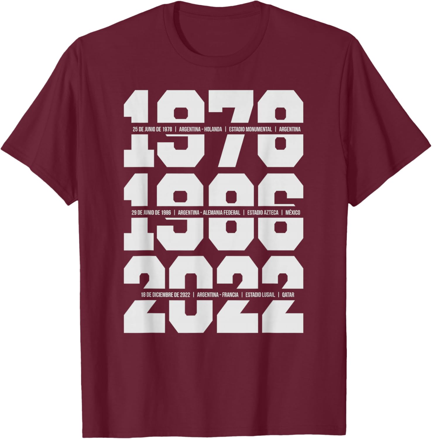 Argentina, 1978, 1986, 2022 T-Shirt - T-Shirt | Maroon