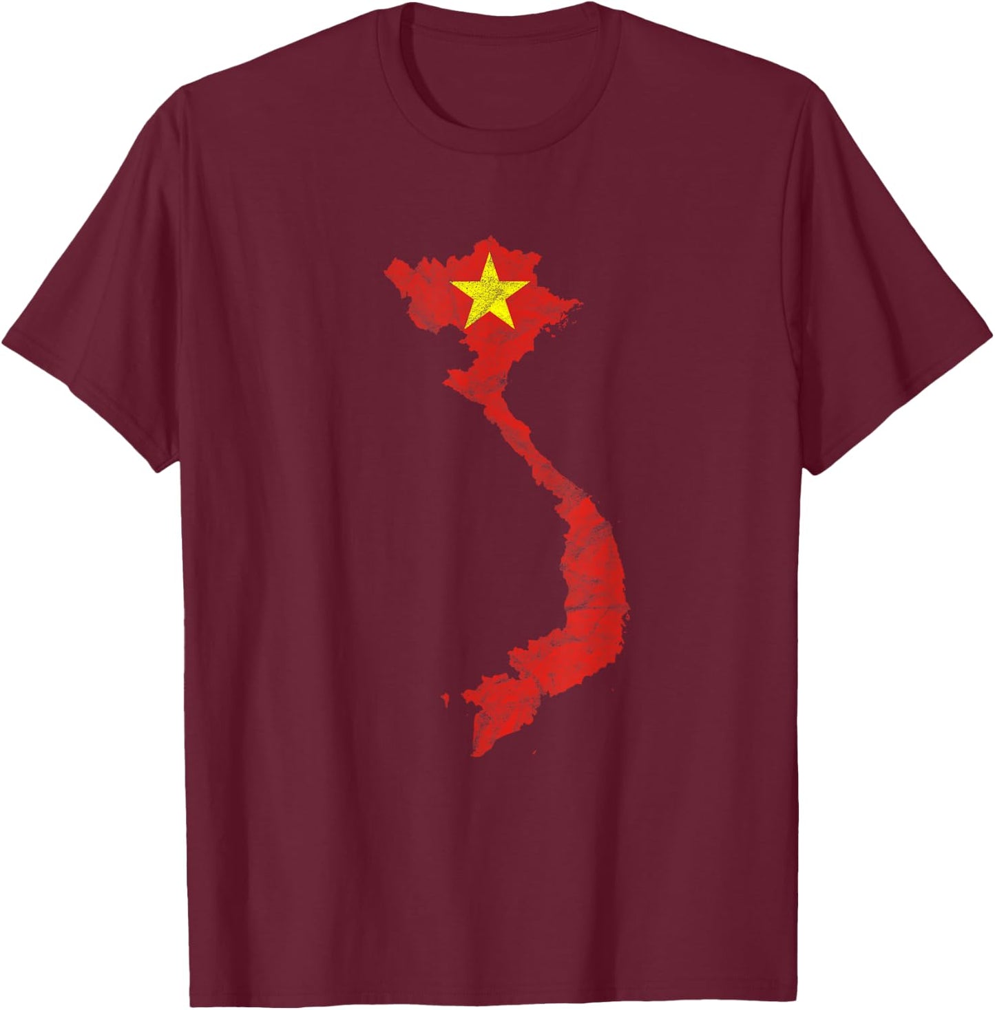 Vietnamese Flag Outline Holiday Travel Asia Vietnam T-Shirt - T-Shirt | Maroon