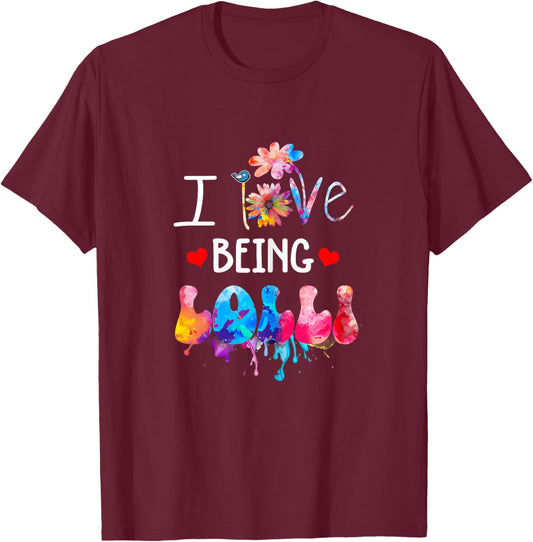 I Love Being Lolli Colorful Art, Mama T-Shirt - T-Shirt | Maroon