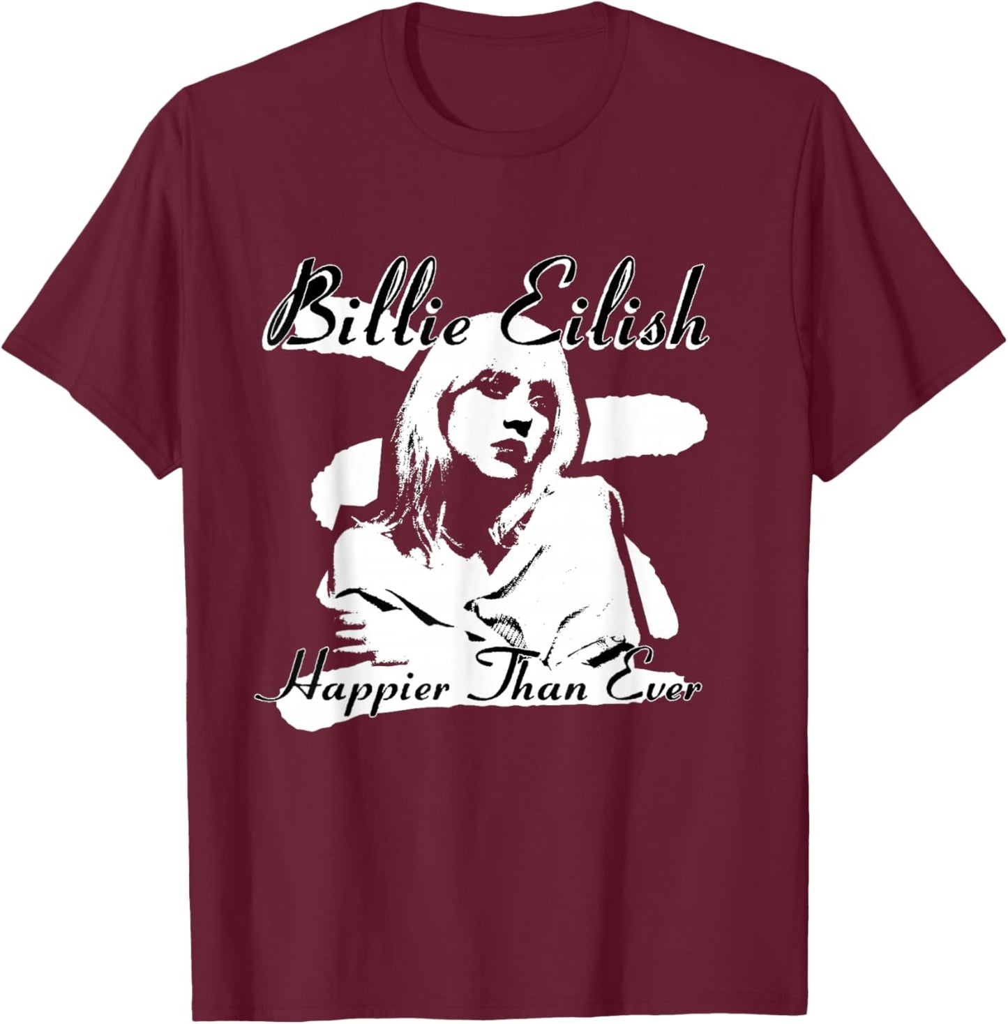 Official Billie Eilish Happier Than Ever Black T-Shirt - T-Shirt | Maroon