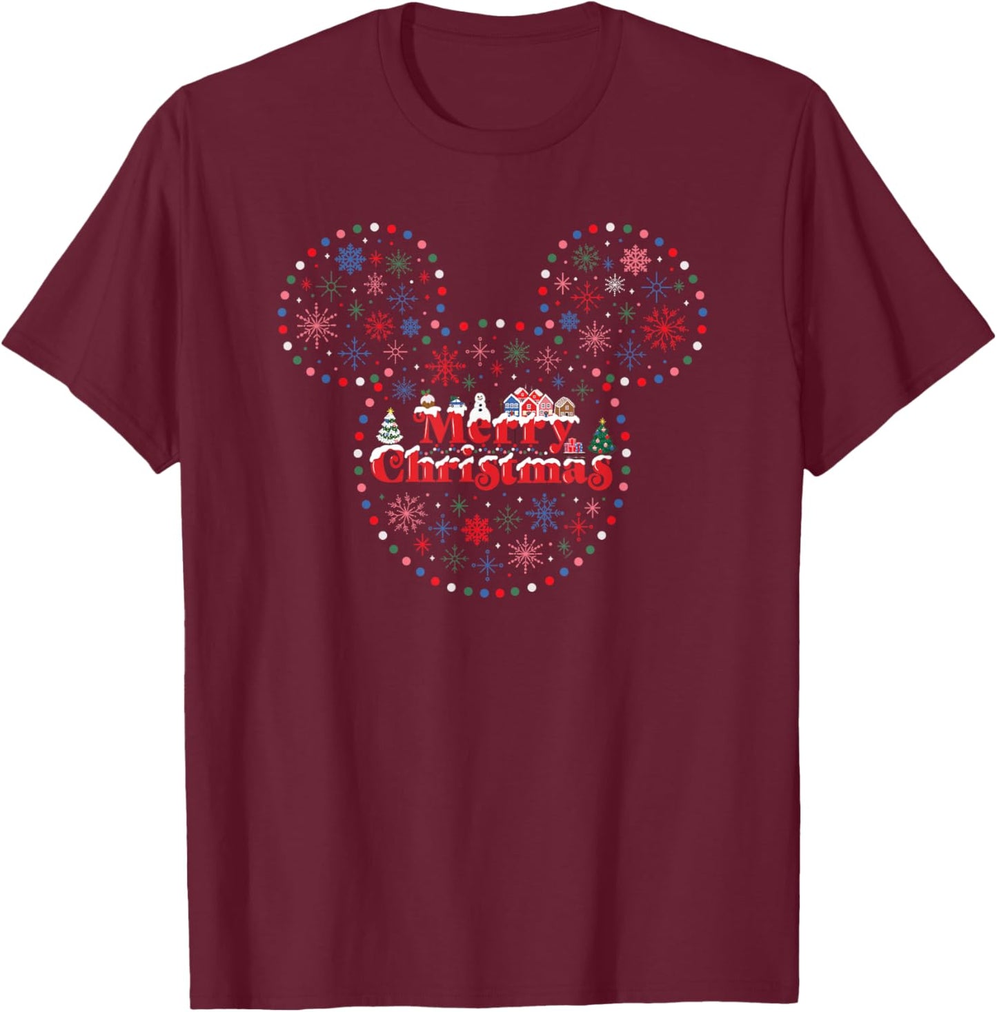 Disney Mickey Mouse Icon Holiday Lights Merry Christmas T-Shirt - T-Shirt | Maroon