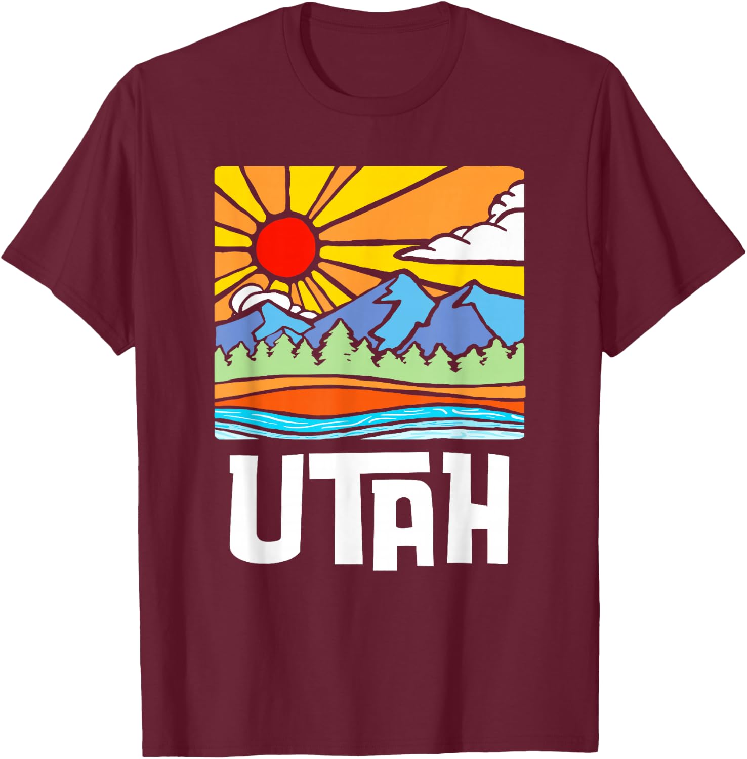 Utah Artistic Nature & Mountains Vintage Graphic T-Shirt - T-Shirt | Maroon