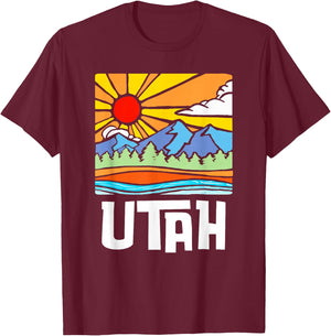 Utah Artistic Nature & Mountains Vintage Graphic T-Shirt - T-Shirt | Maroon