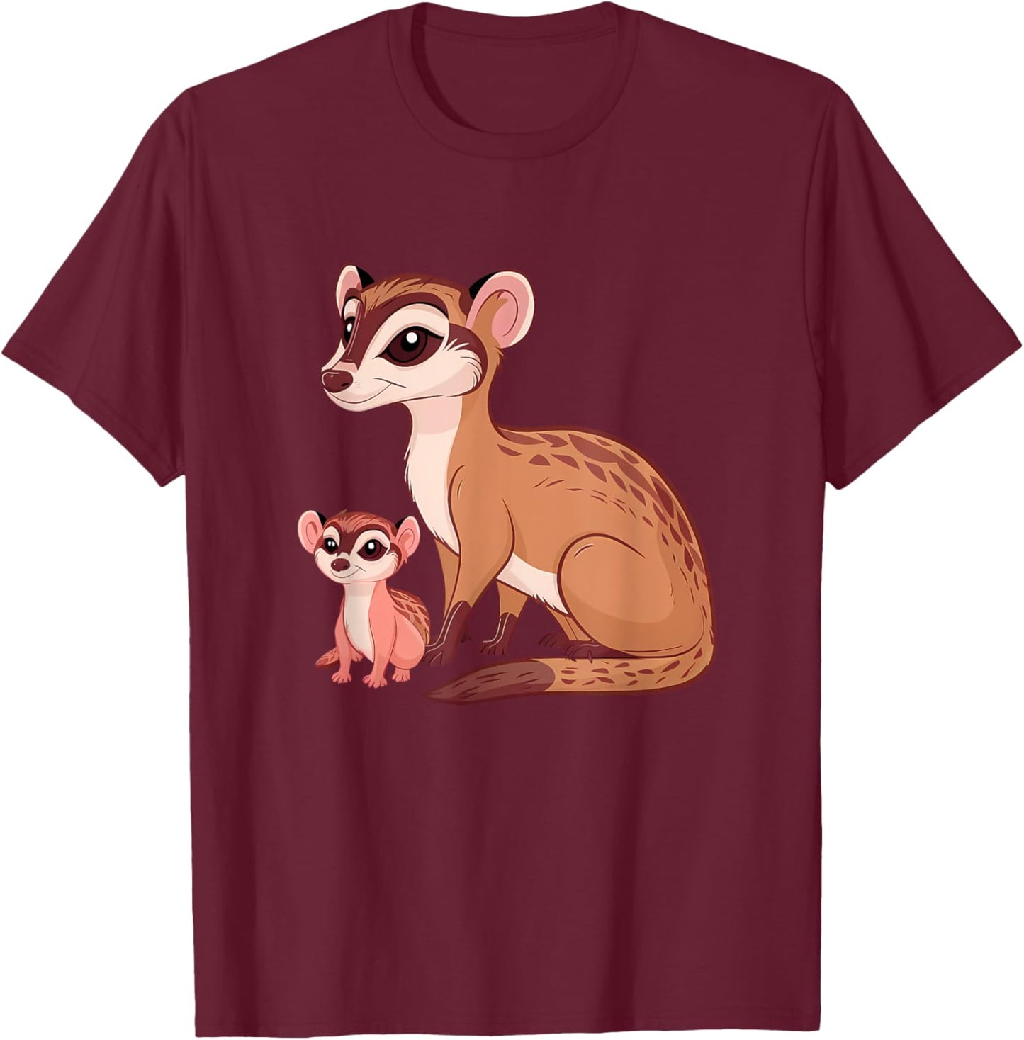 Beautiful Mongoose Mom and Her Cute Baby Mothers Day T-Shirt - T-Shirt | Maroon