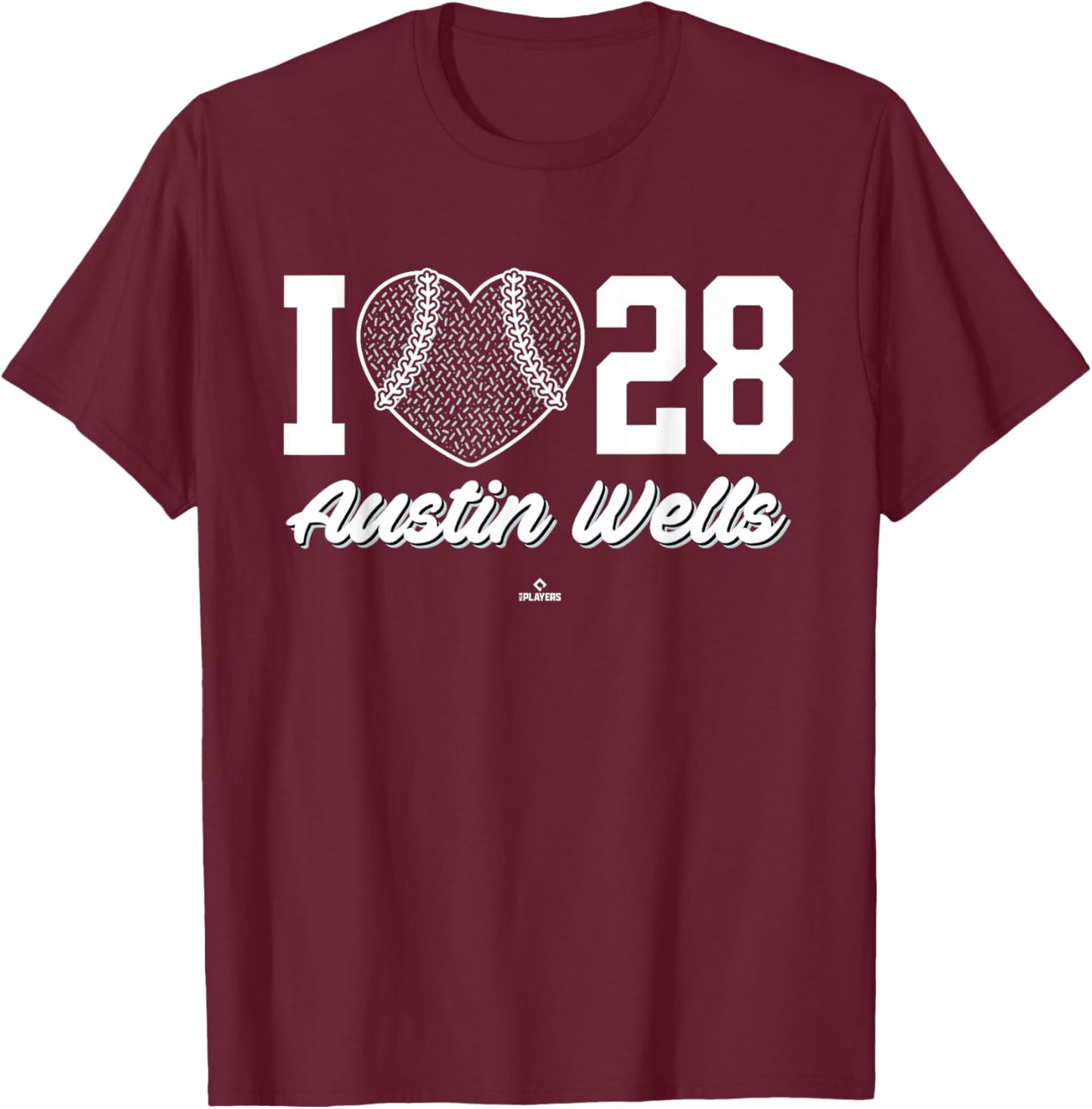 I Heart Baseball Austin Wells New York Baseball MLBPA T-Shirt - T-Shirt | Maroon
