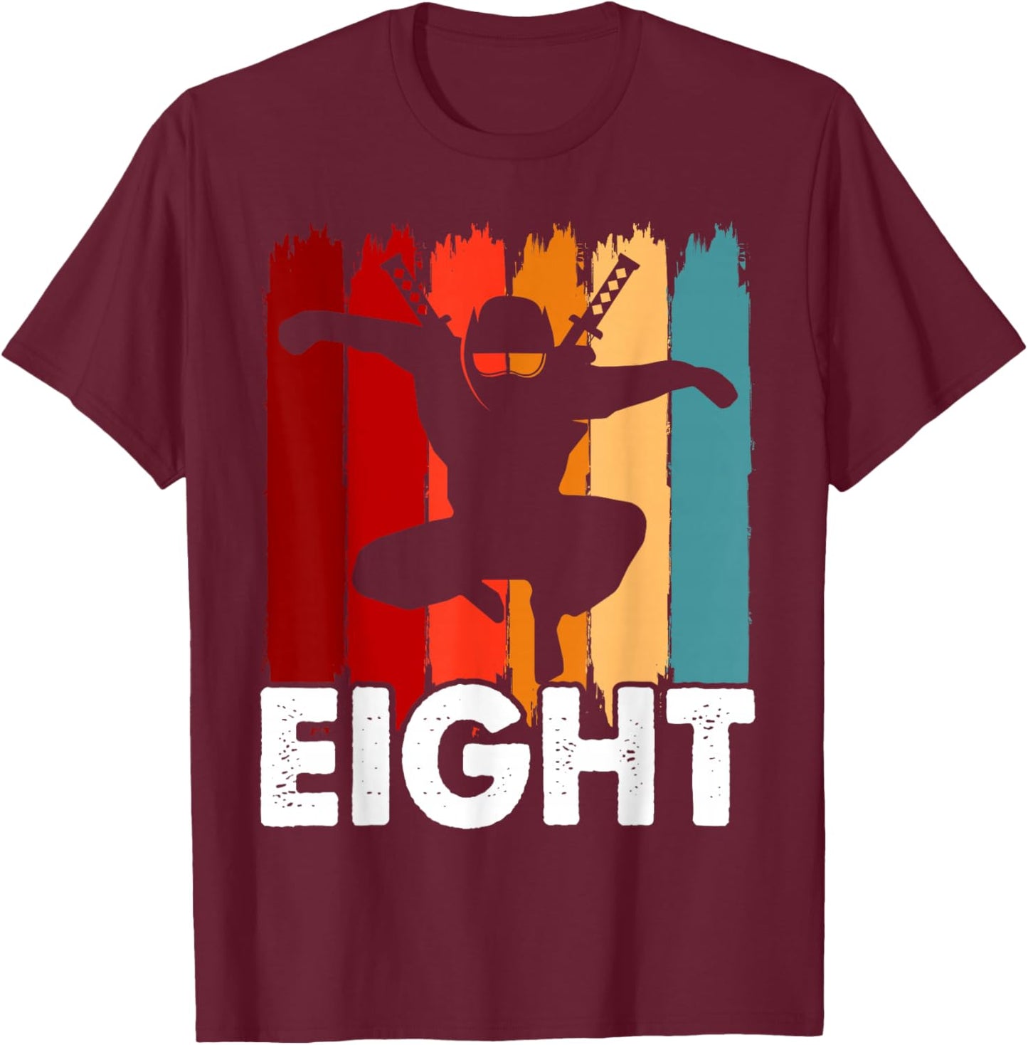 Kids 8th Birthday Retro Ninja 8 Years Boys Girl Kids T-Shirt - T-Shirt | Maroon