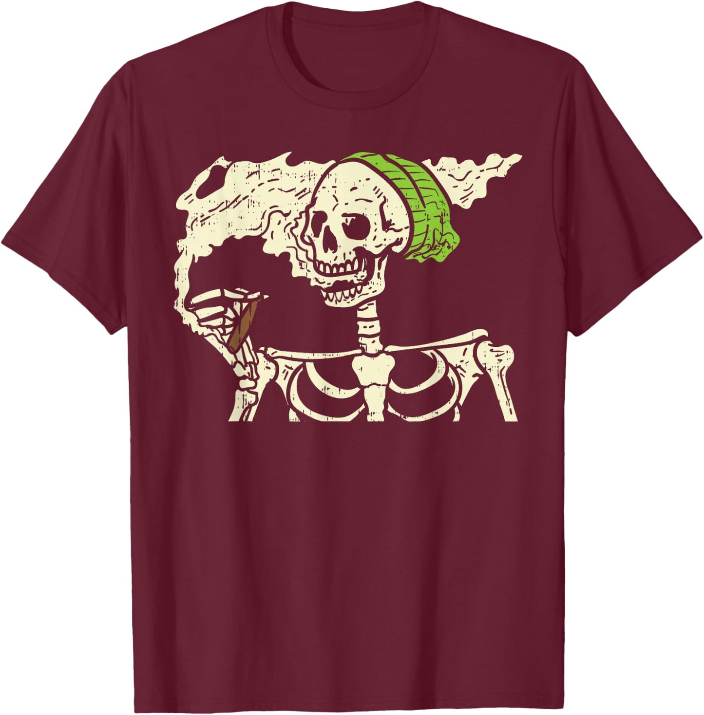 Smoking Skeleton Joint Funny Weed Pot 420 Cannabis Halloween T-Shirt - T-Shirt | Maroon