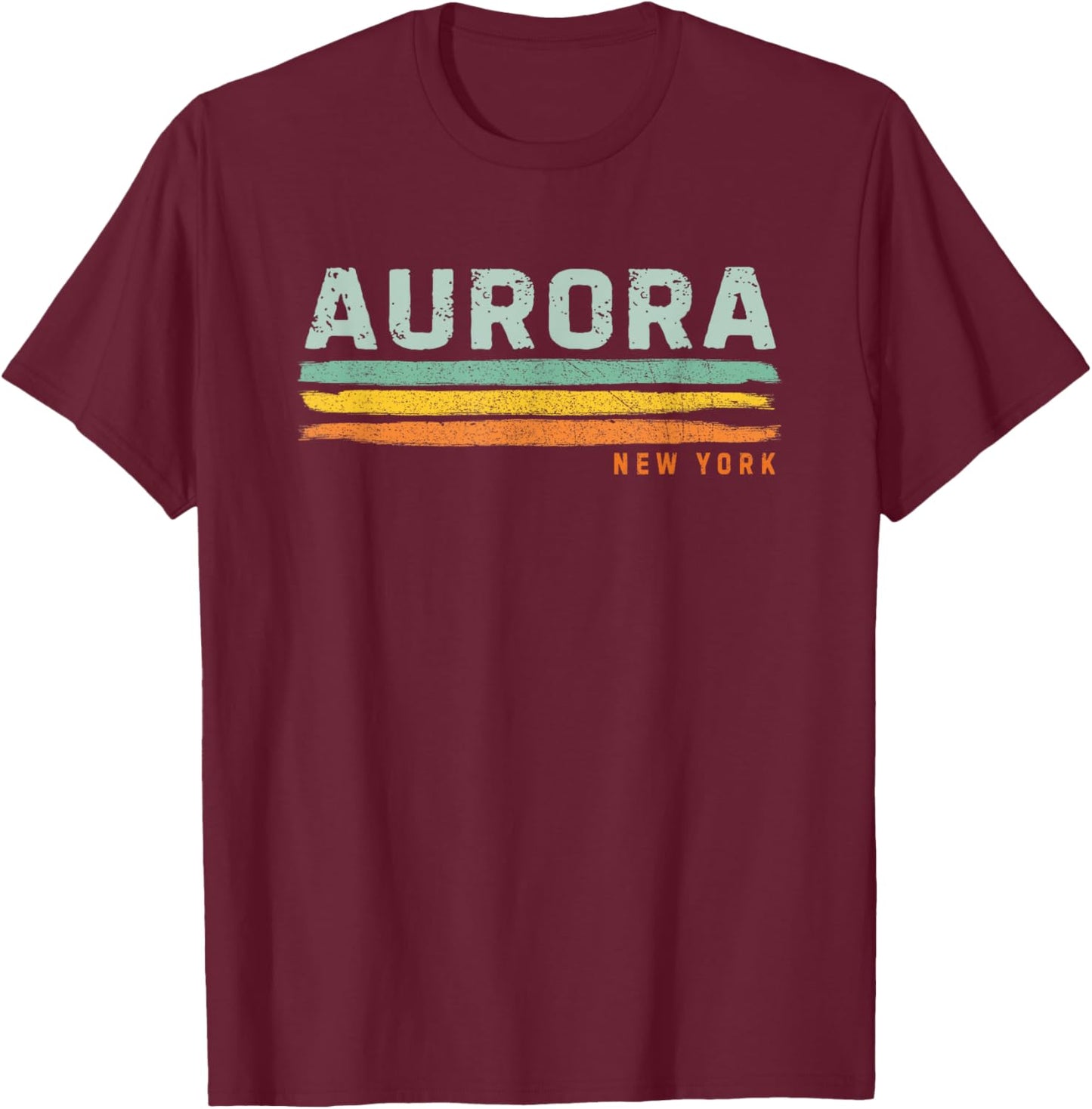 Vintage Stripes Aurora NY T-Shirt - T-Shirt | Maroon