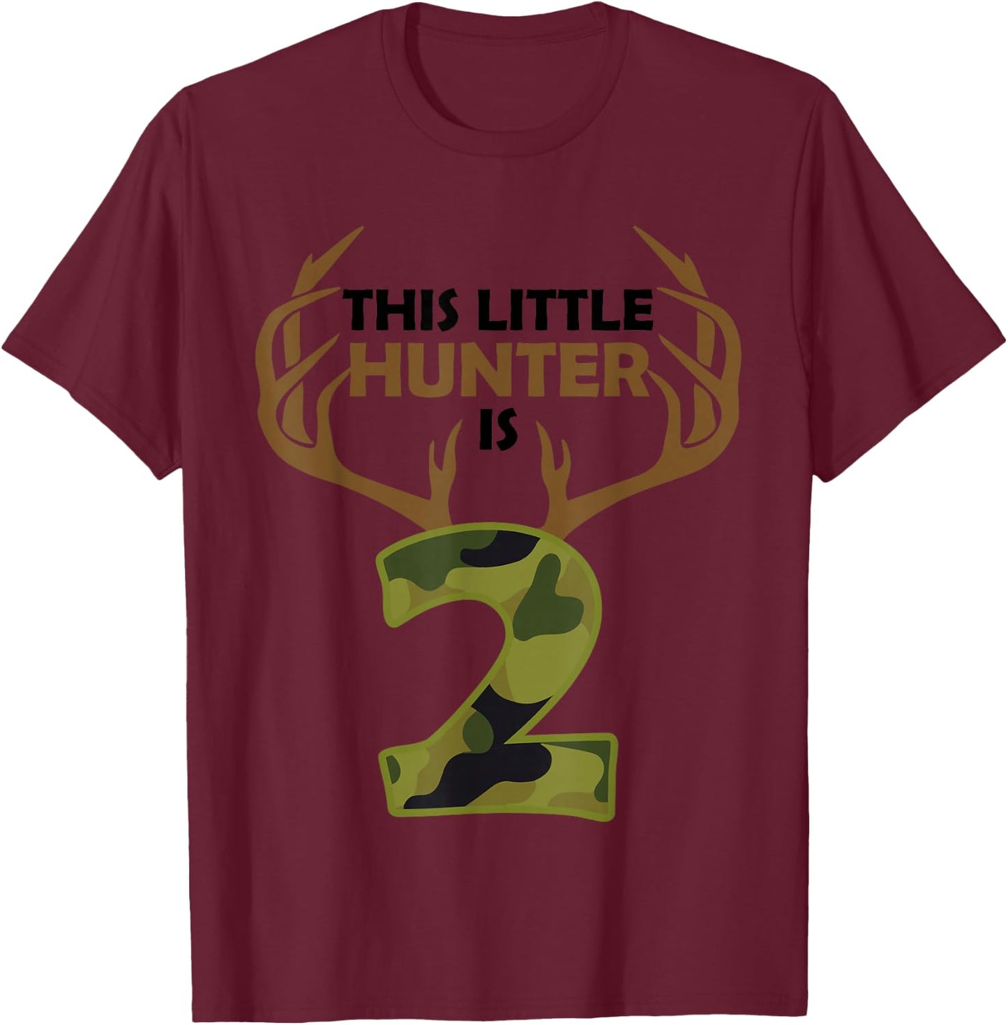 Funny 2nd Birthday 2 Year Old Deer Hunter Gift Boys Kids T-Shirt - T-Shirt | Maroon