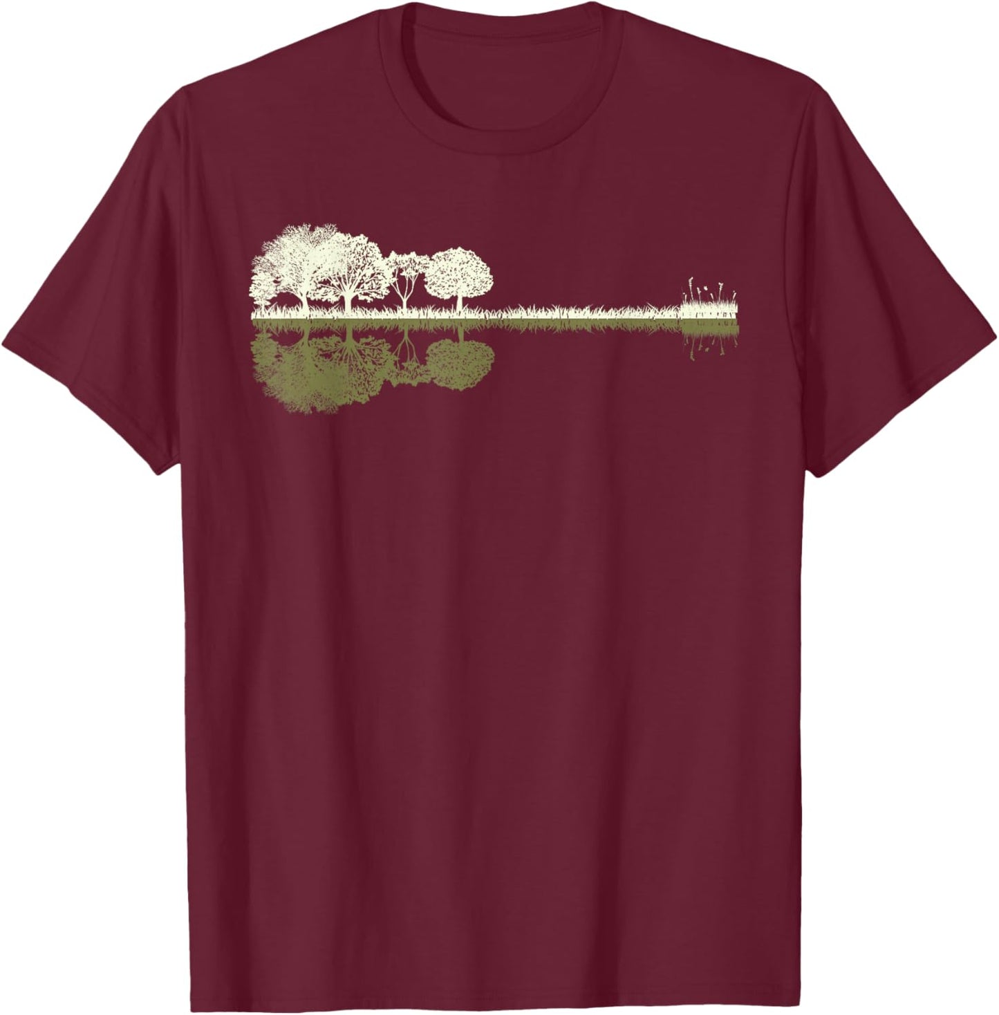 Nature Acoustic Guitar - Forest Wooden Guitar Trees Sundown T-Shirt - T-Shirt | Maroon