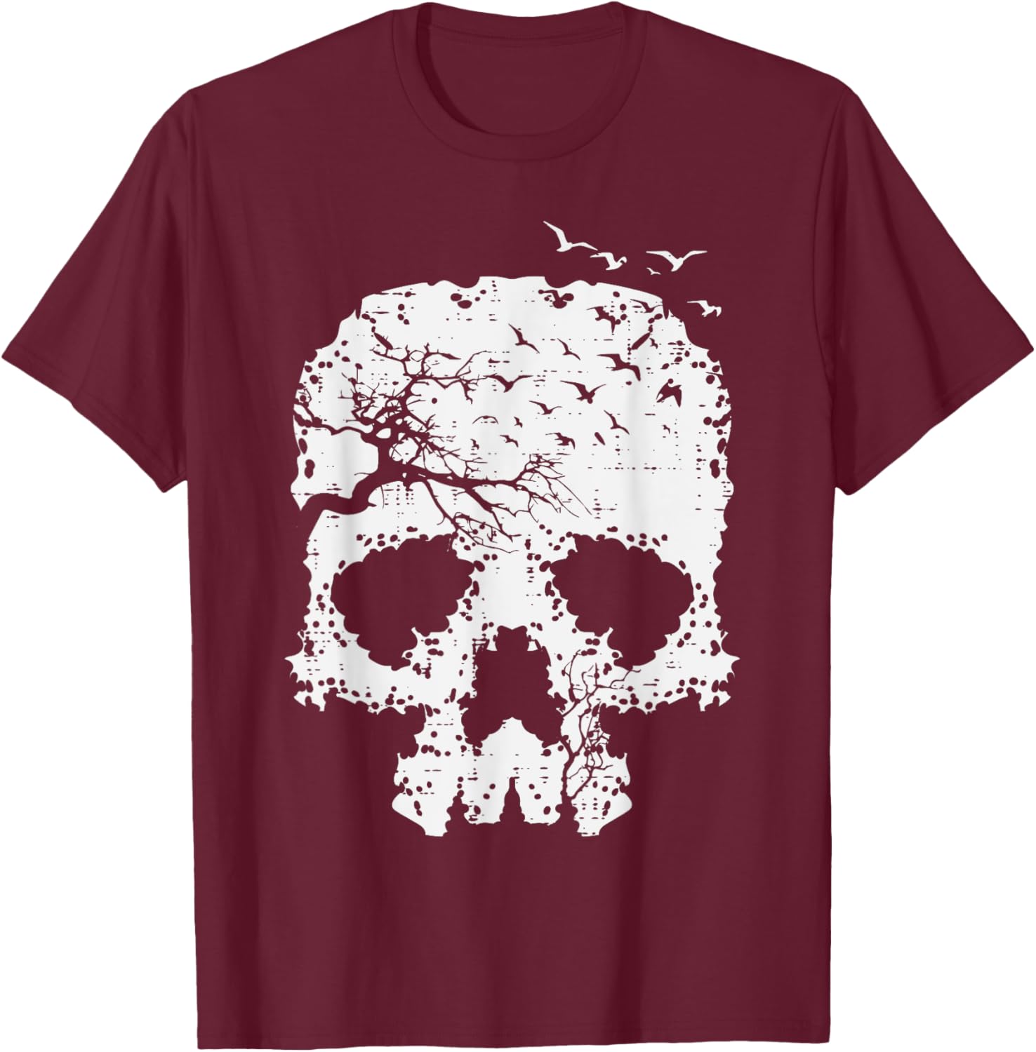 Halloween Skull Tree Birds Gothic Costume Men Women Kids T-Shirt - T-Shirt | Maroon
