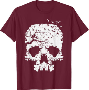 Halloween Skull Tree Birds Gothic Costume Men Women Kids T-Shirt - T-Shirt | Maroon