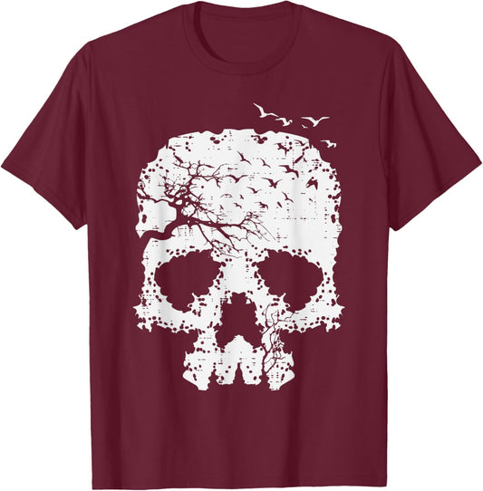 Halloween Skull Tree Birds Gothic Costume Men Women Kids T-Shirt - T-Shirt | Maroon