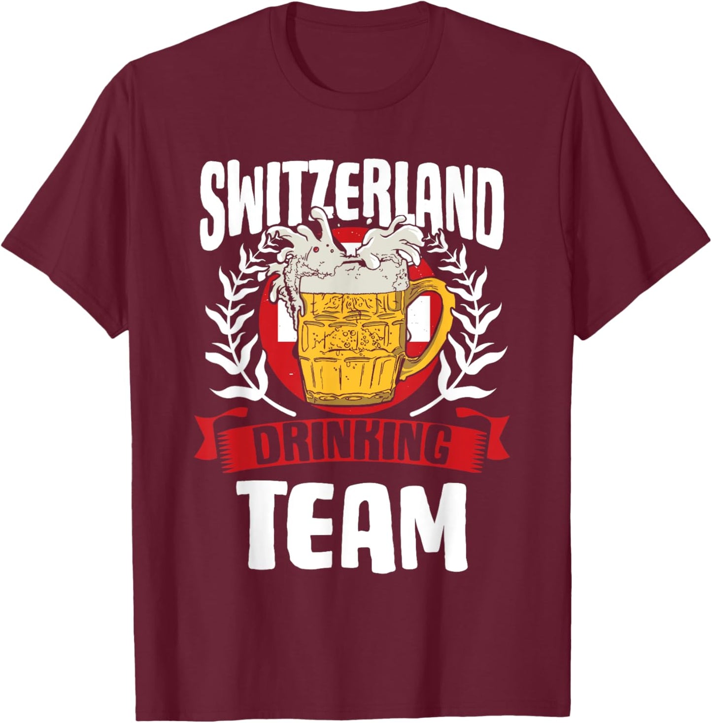 Switzerland Drinking Team Helvetia Swiss Flag Beer Lover T-Shirt - T-Shirt | Maroon