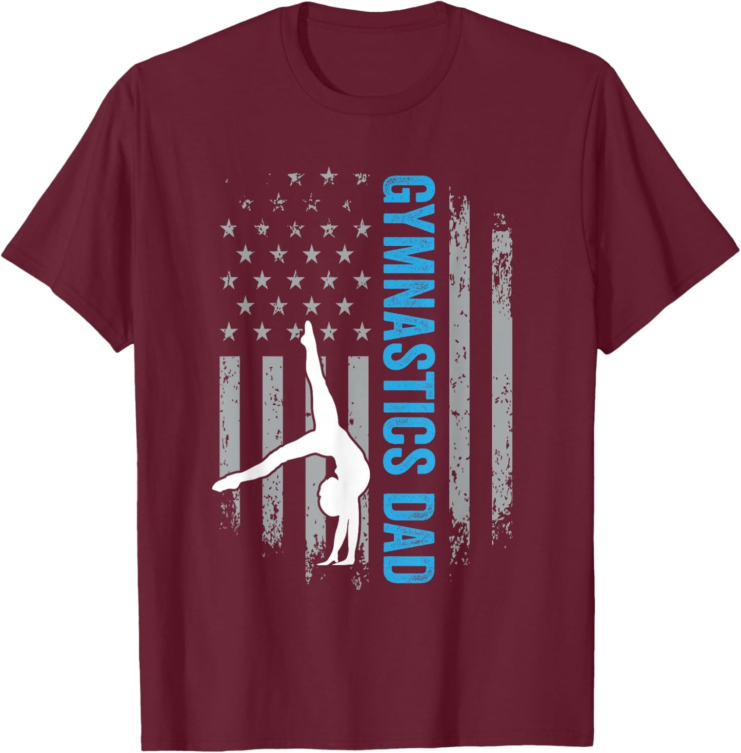 Gymnastics Dad Gymnast Father Parent American Flag Sports T-Shirt - T-Shirt | Maroon