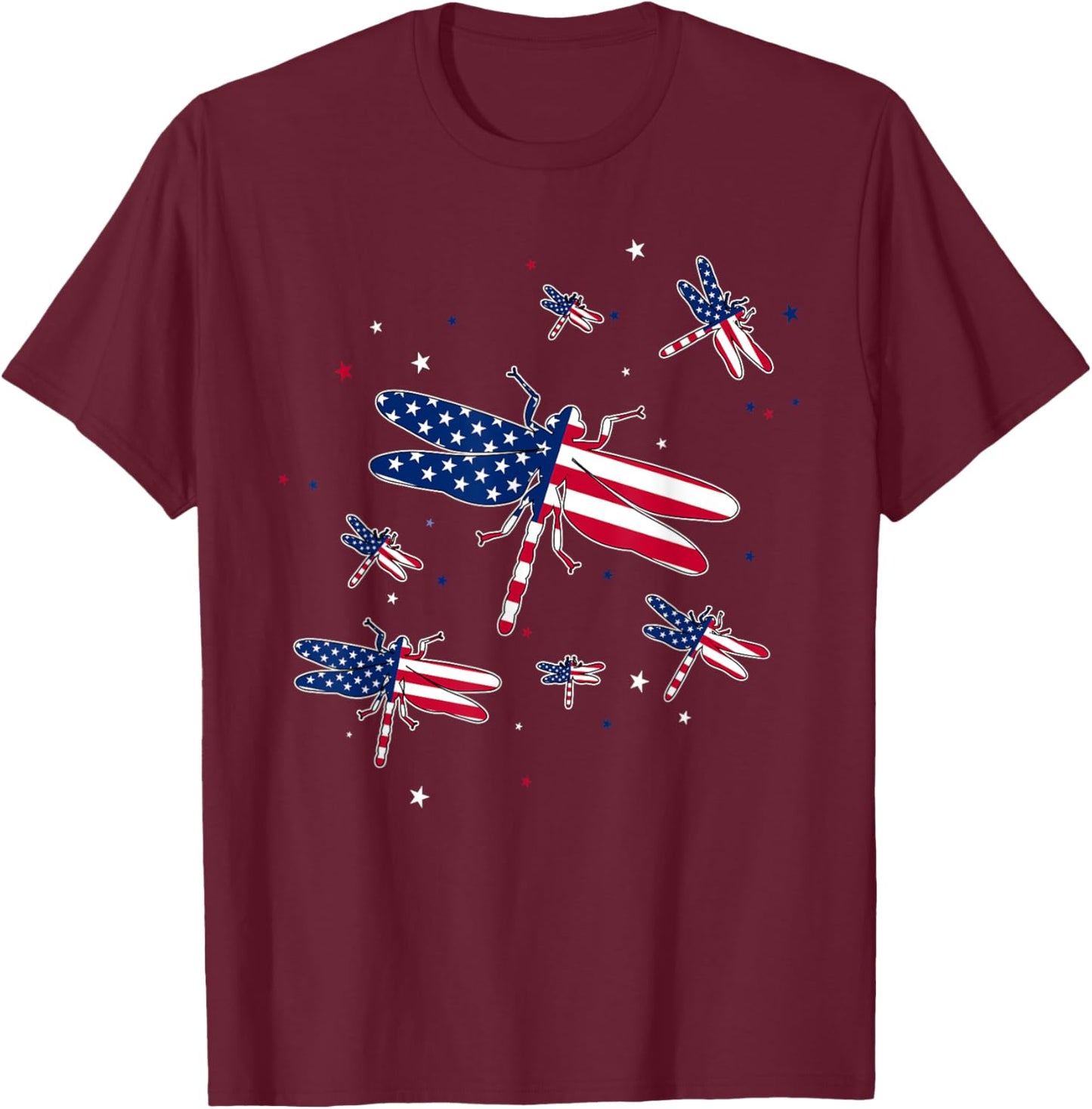 Cute Dragonfly Patriotic Women Girl 4Th of July Fireworks T-Shirt - T-Shirt | Maroon
