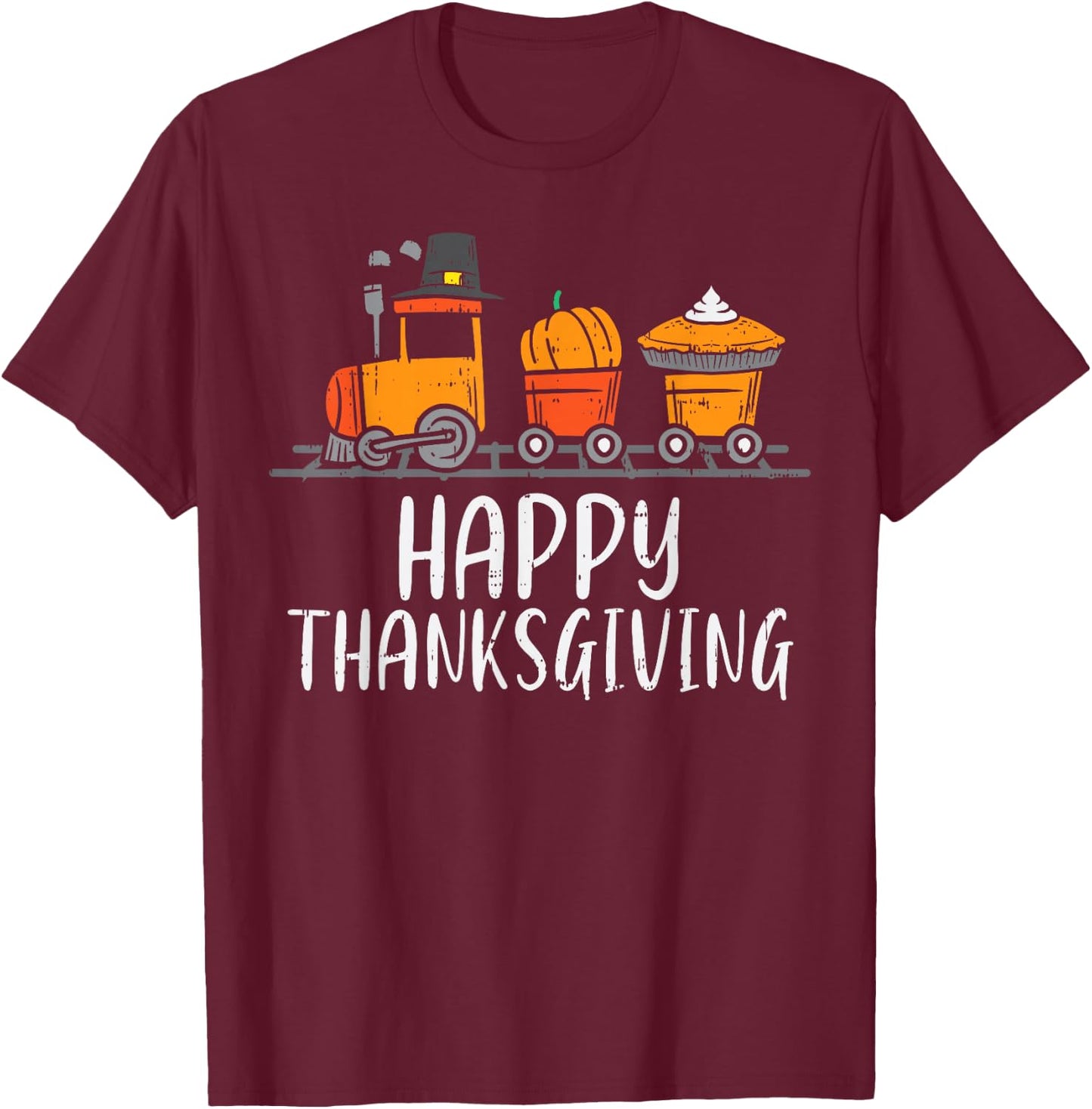Happy Thanksgiving Pumpkin Train Pilgrim Boys Children Toddler T-Shirt - T-Shirt | Maroon