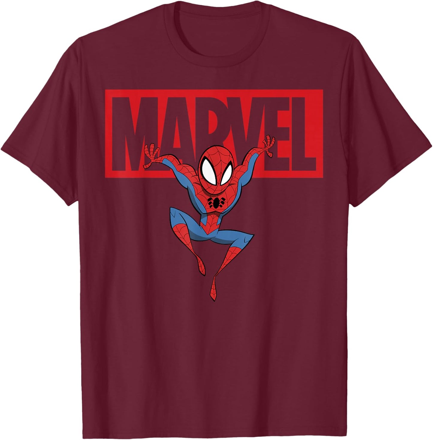 Marvel Spider-Man Chibi Action Pose Logo Outline T-Shirt - T-Shirt | Maroon