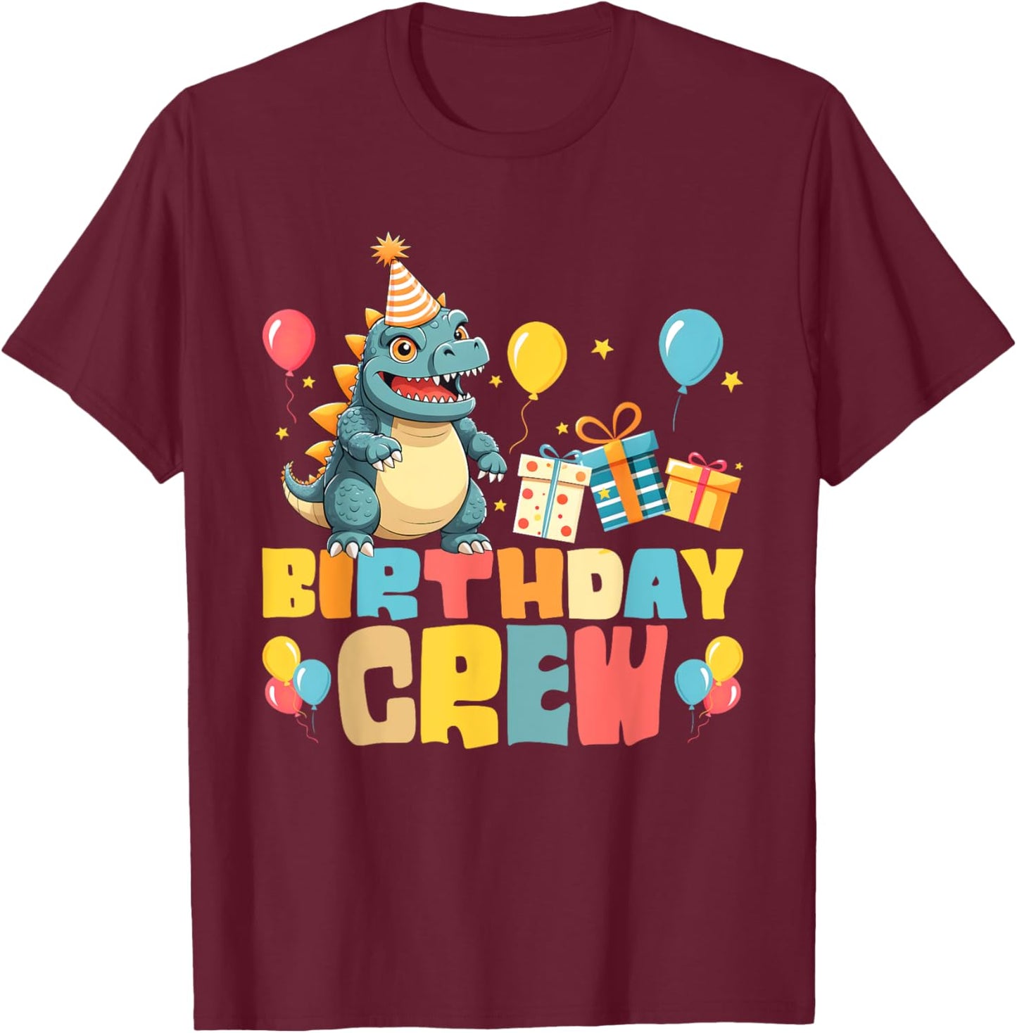 Birthday Crew Japanese Monster Kaiju Bday Party Boys Girls T-Shirt - T-Shirt | Maroon