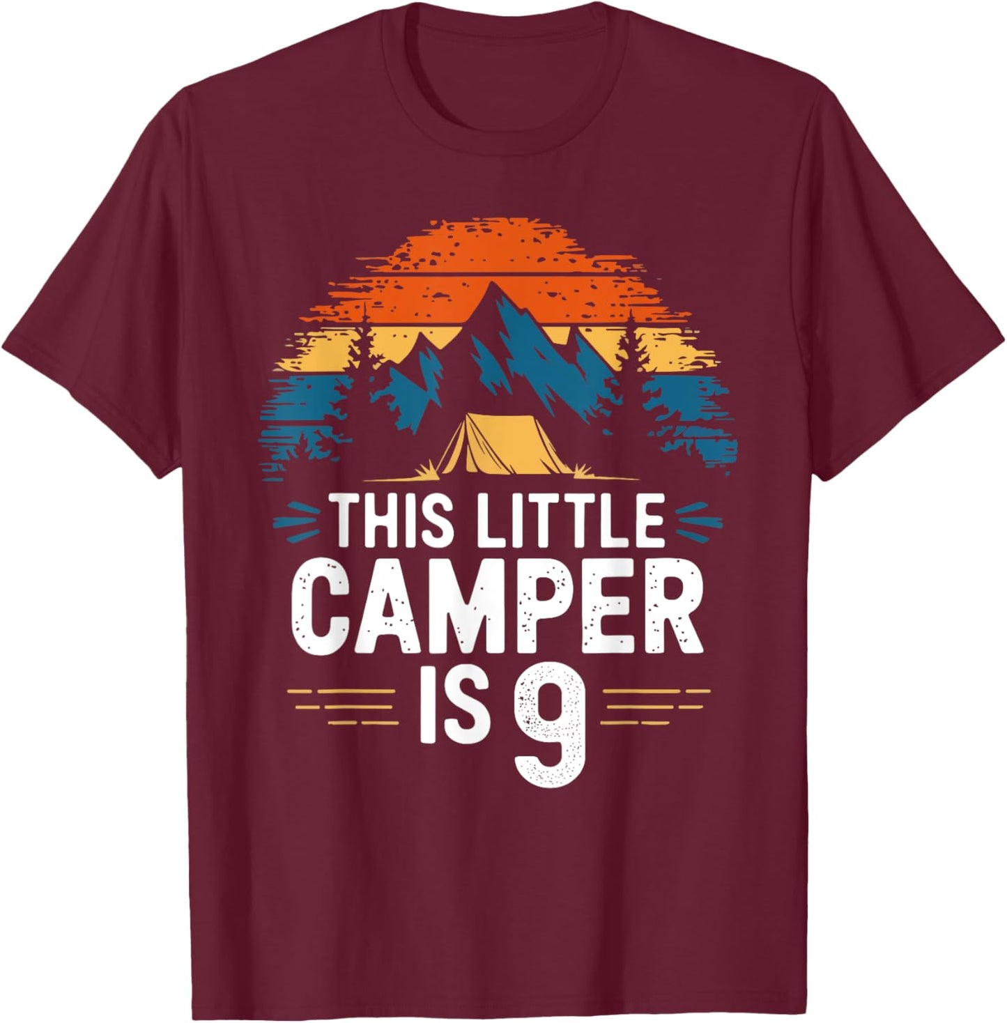 9th Birthday Camping Shirt for 9 Year Old Kids Camping Party T-Shirt - T-Shirt | Maroon