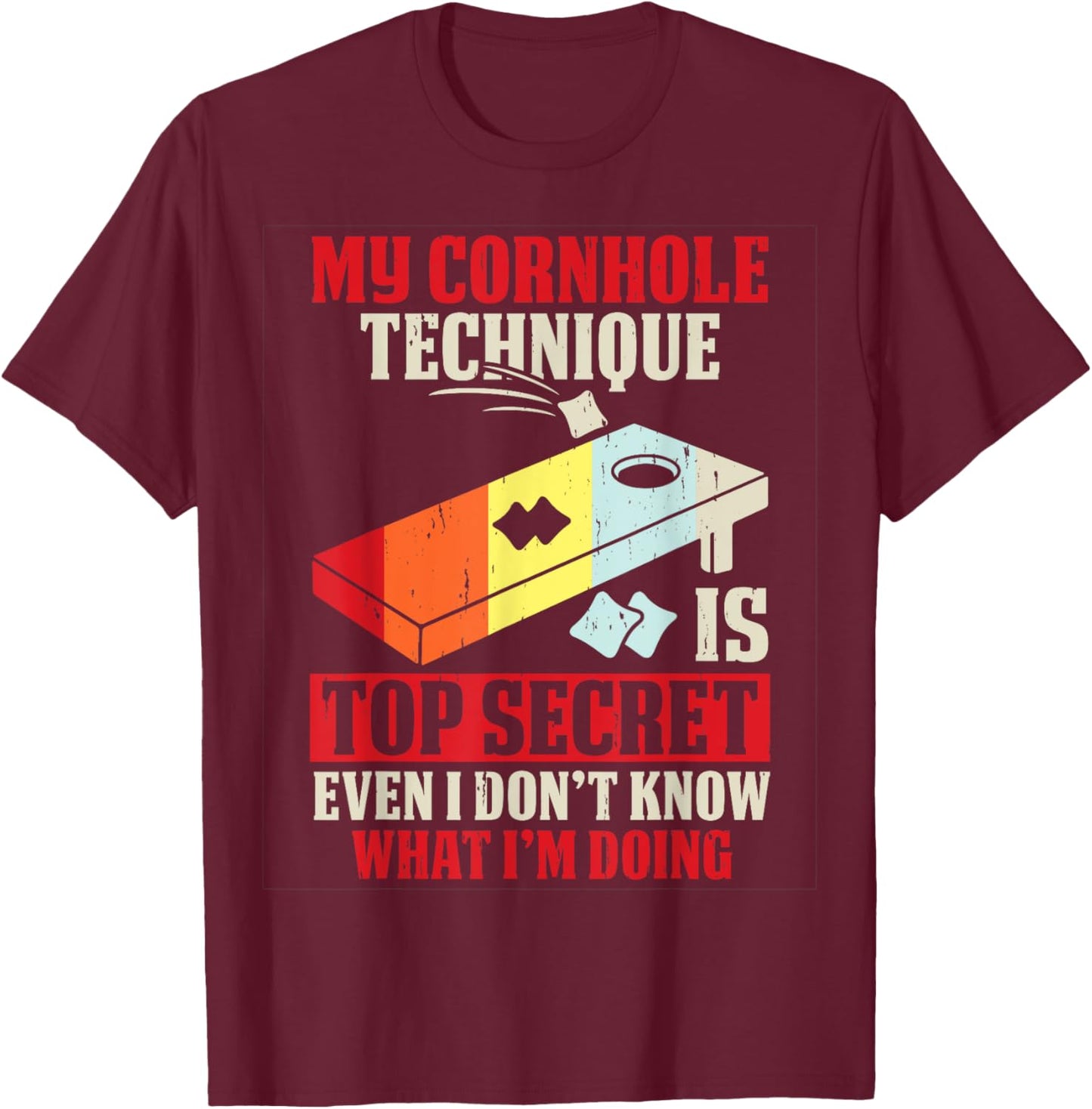 Funny Cornhole , Small, Black T-Shirt - T-Shirt | Maroon