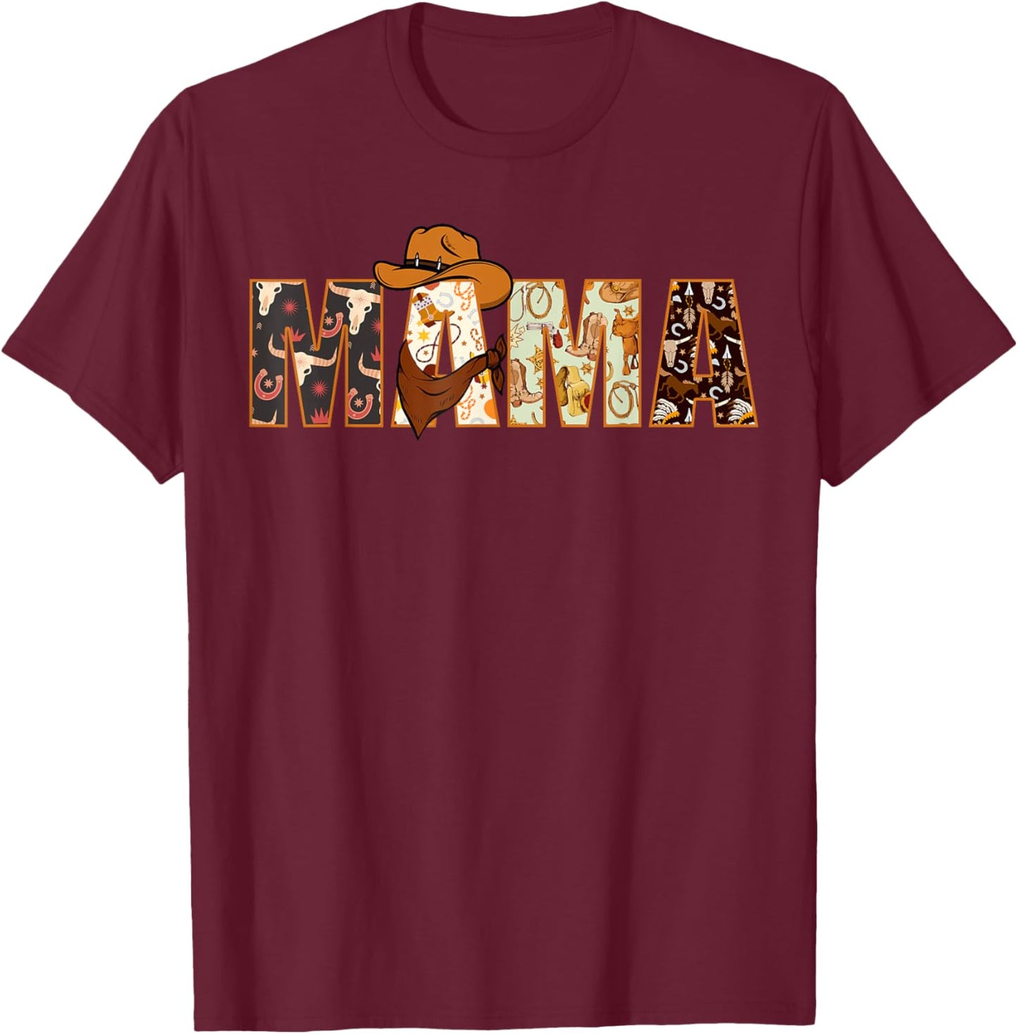 Mama Western Rodeo Family Matching Birthday T-Shirt - T-Shirt | Maroon